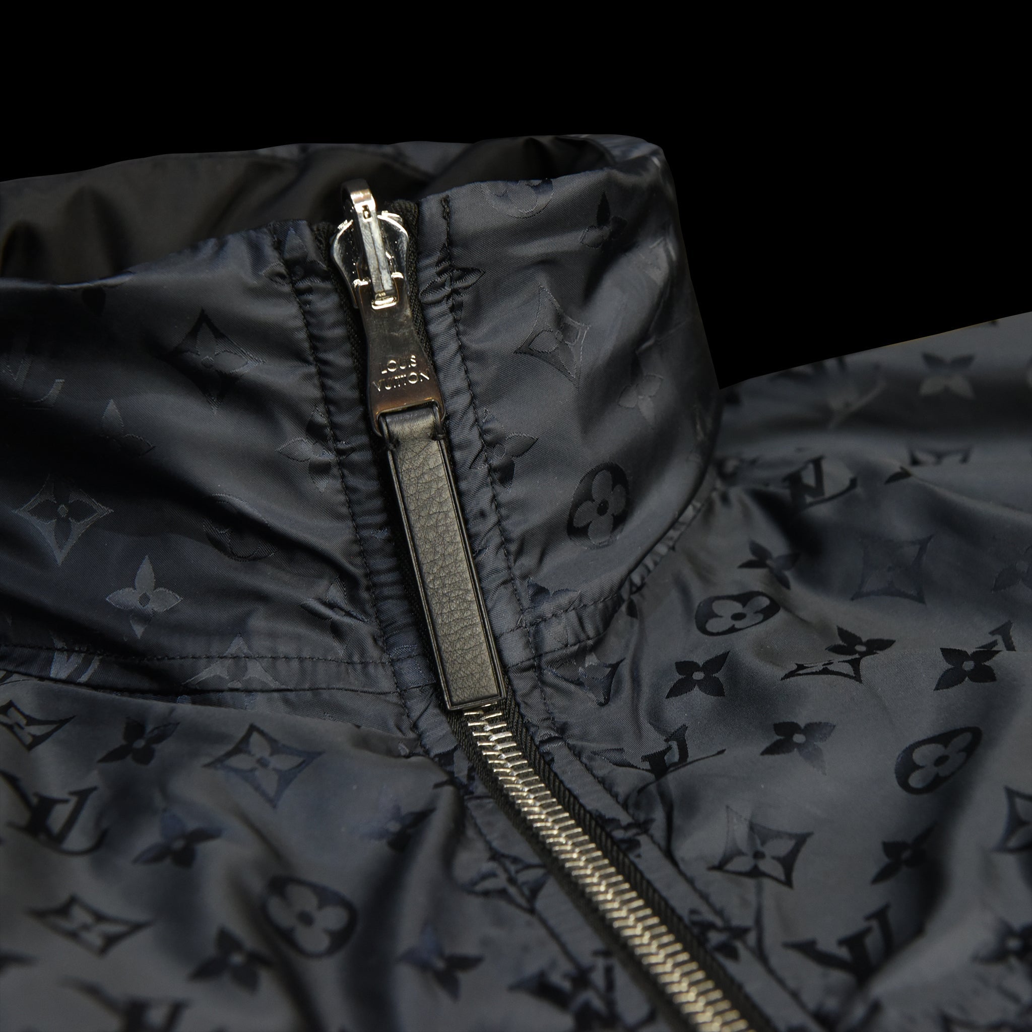 Louis Vuitton-Windbreaker-Pre Order Duration (3-5 Working Days) 2019 Release Colour: Black Navy Material: 100% Polymade LV monogram print Item rolls into a small bag-fabriqe.com