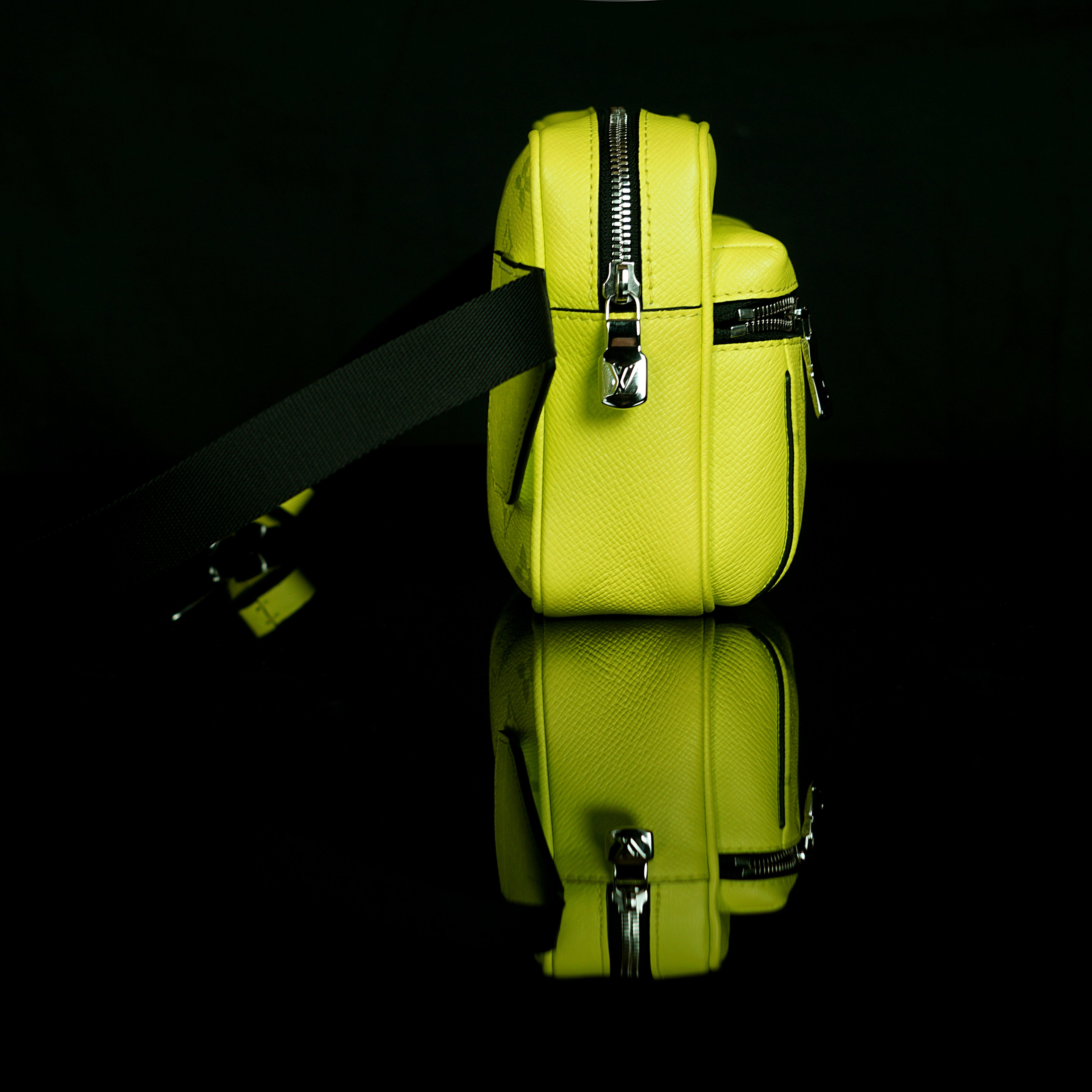 Louis Vuitton-Bumbag-8.27 x 6.69 x 1.97 inches ( length x height x width ) 20.8 x H 16.7 x W 5 cm/L 8.2 x H 6.6 x W 2.0 inches Lime Green Taïga cowhide leather and Monogram Bahia coated canvas Cowhide leather trim Textile lining Silver-colour hardware Adj