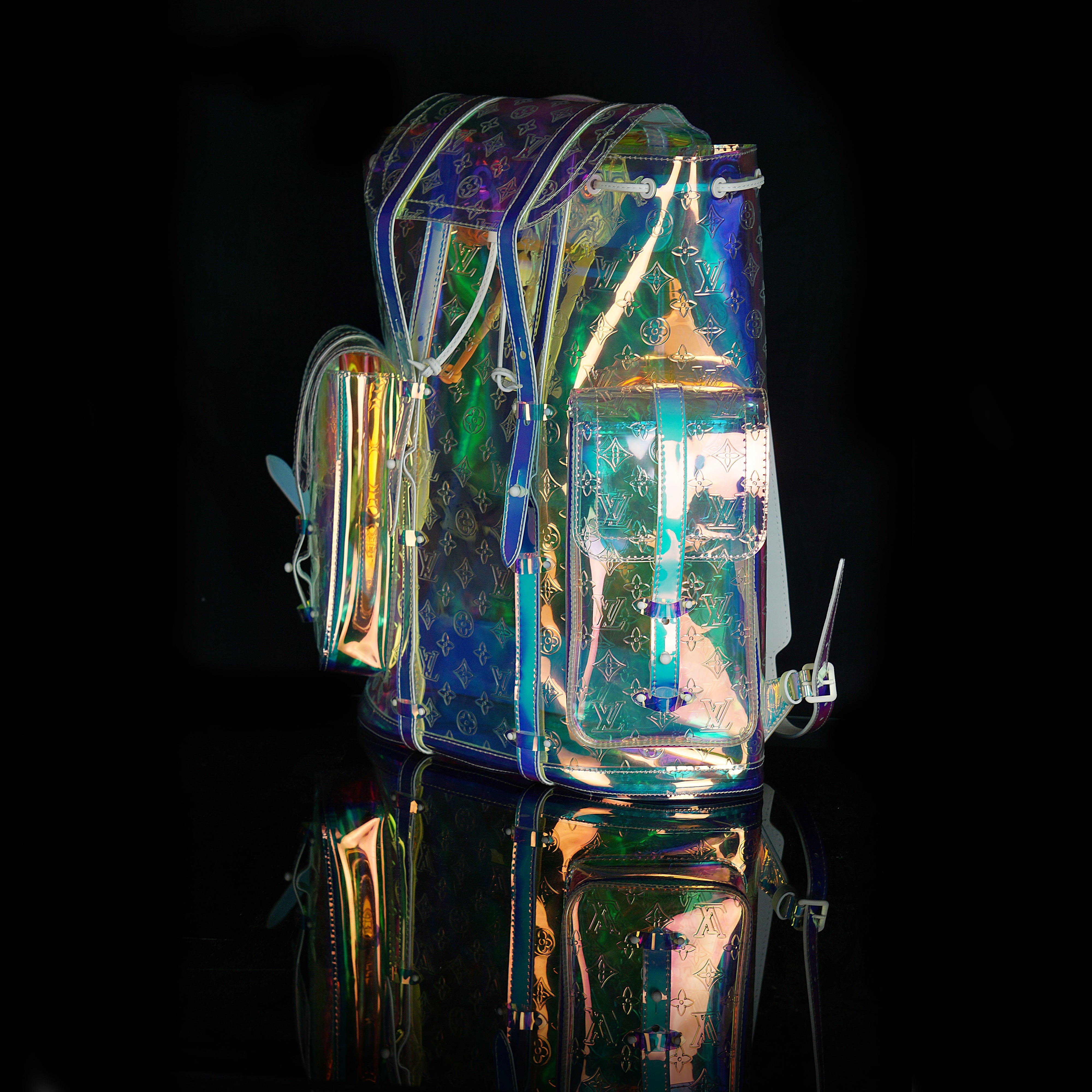 Louis Vuitton-Backpack-Pre Order Duration (3-5 Working Days) 44.0 x 49.0 x 22.0 cm (Length x height x width ) L 17.3 x H 19.2 x W 8.6 inches Highly resistant PVC Highly resistant PVC and calf-leather trim Mat-white hardware Flap opening Press-stud and dra