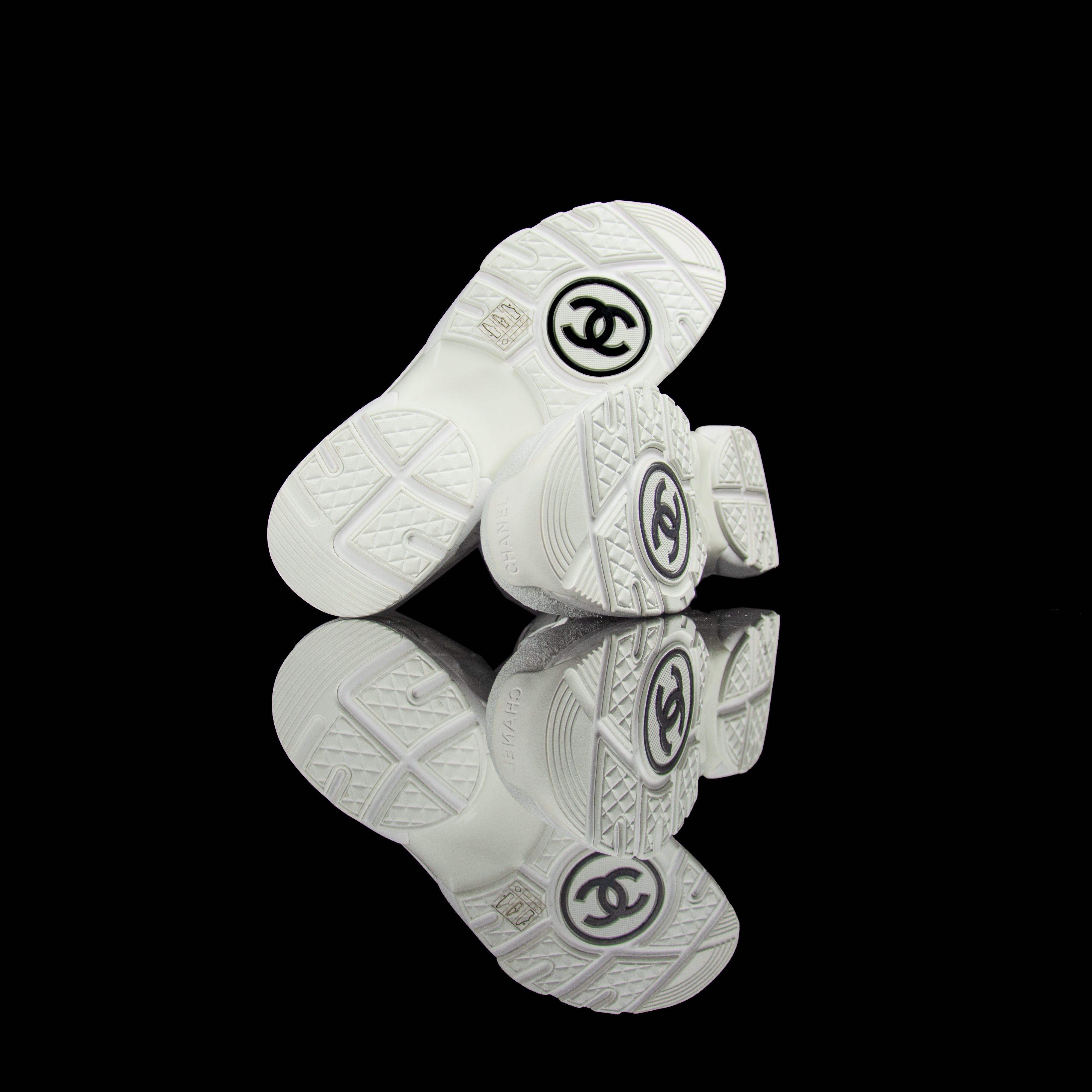 Chanel-CC Sneakers-Pre Order Duration (3-5 Working Days) CC Logo on side White Reflective 3m pipping and Back White Release: 2019 Limited Release Suede Nylon 3m-fabriqe.com