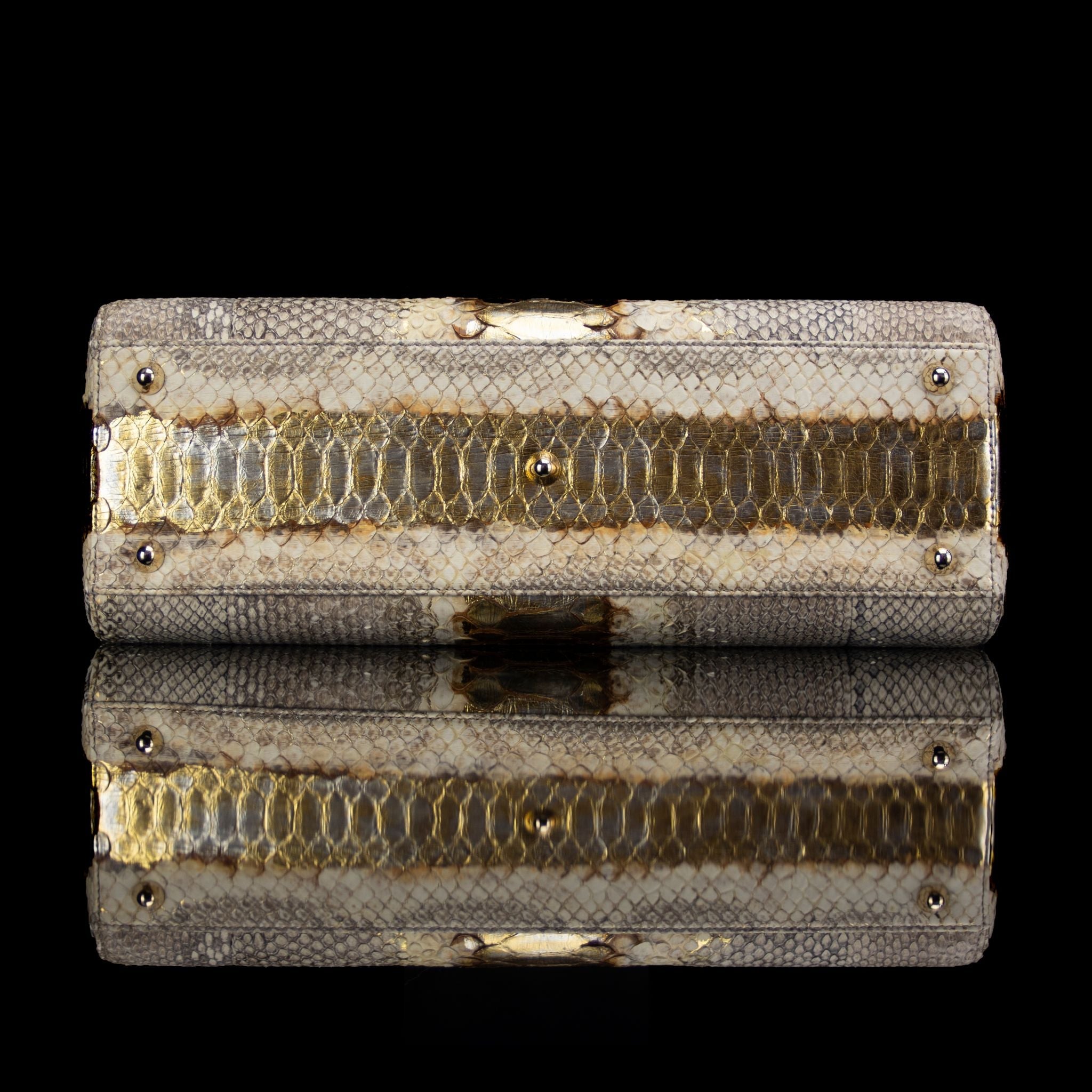 Christian Dior-Hand Bag-Python Skin Gold Brown, Gold Large Exclusive Release Length: 32 cm Width: 9 cm Height: 25 cm Handle Drop: 10 cm Interior Material: Leather Shoulder Strap: 45 cm Hardware: Gold Tone Release Date: 2013 Italy-fabriqe.com