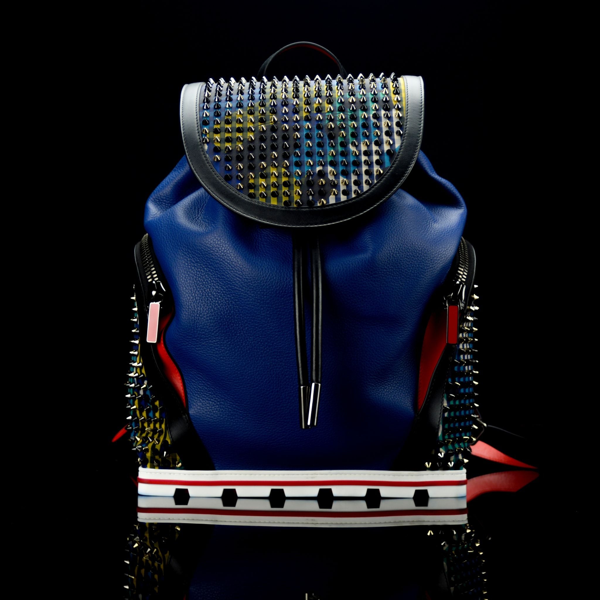 Christian Louboutin-Backpack-BL SPIKES-Leather Outer Metal Spikes Magnetic Closure Rubber Bottom-fabriqe.com