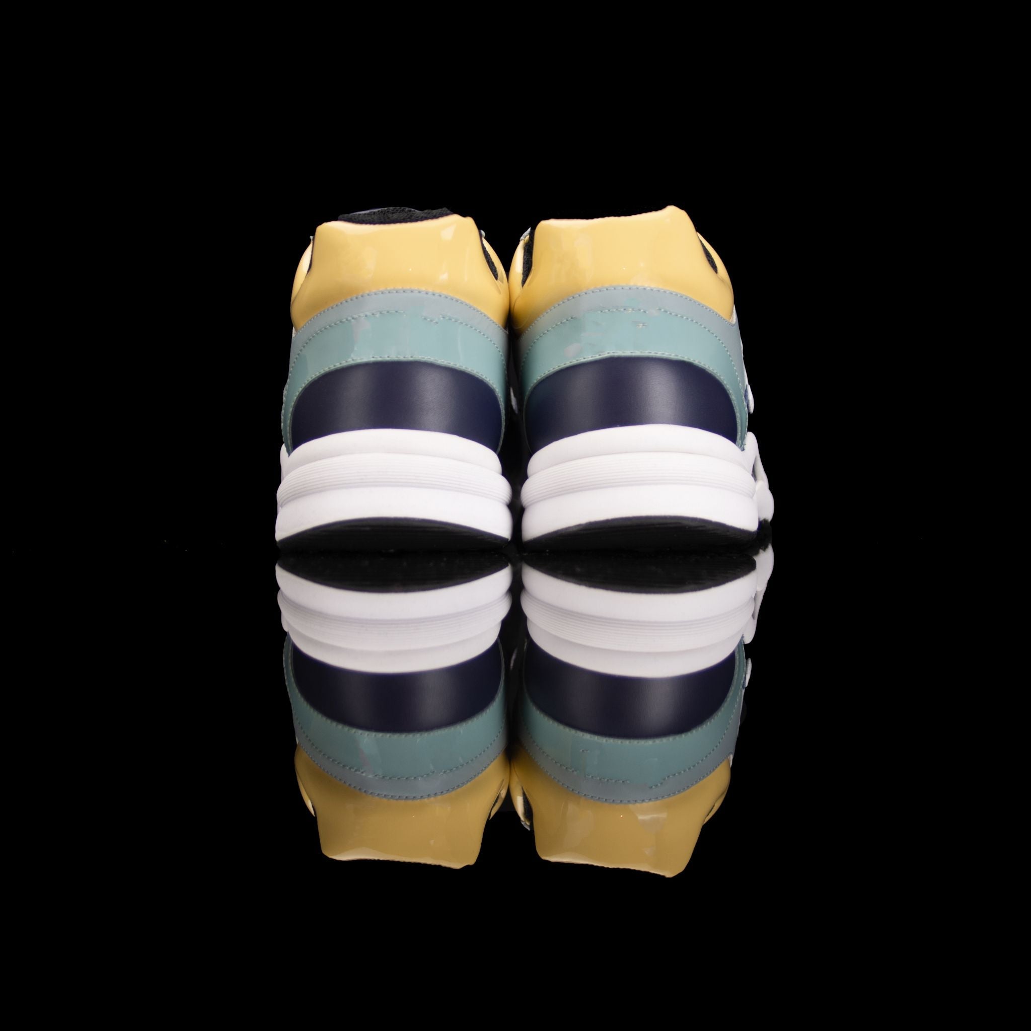 Chanel-CC Sneakers-CC Logo on side Multi Patent, Blue Teal, Yellow Rubber Sole 2018 Release Limited Stock-fabriqe.com