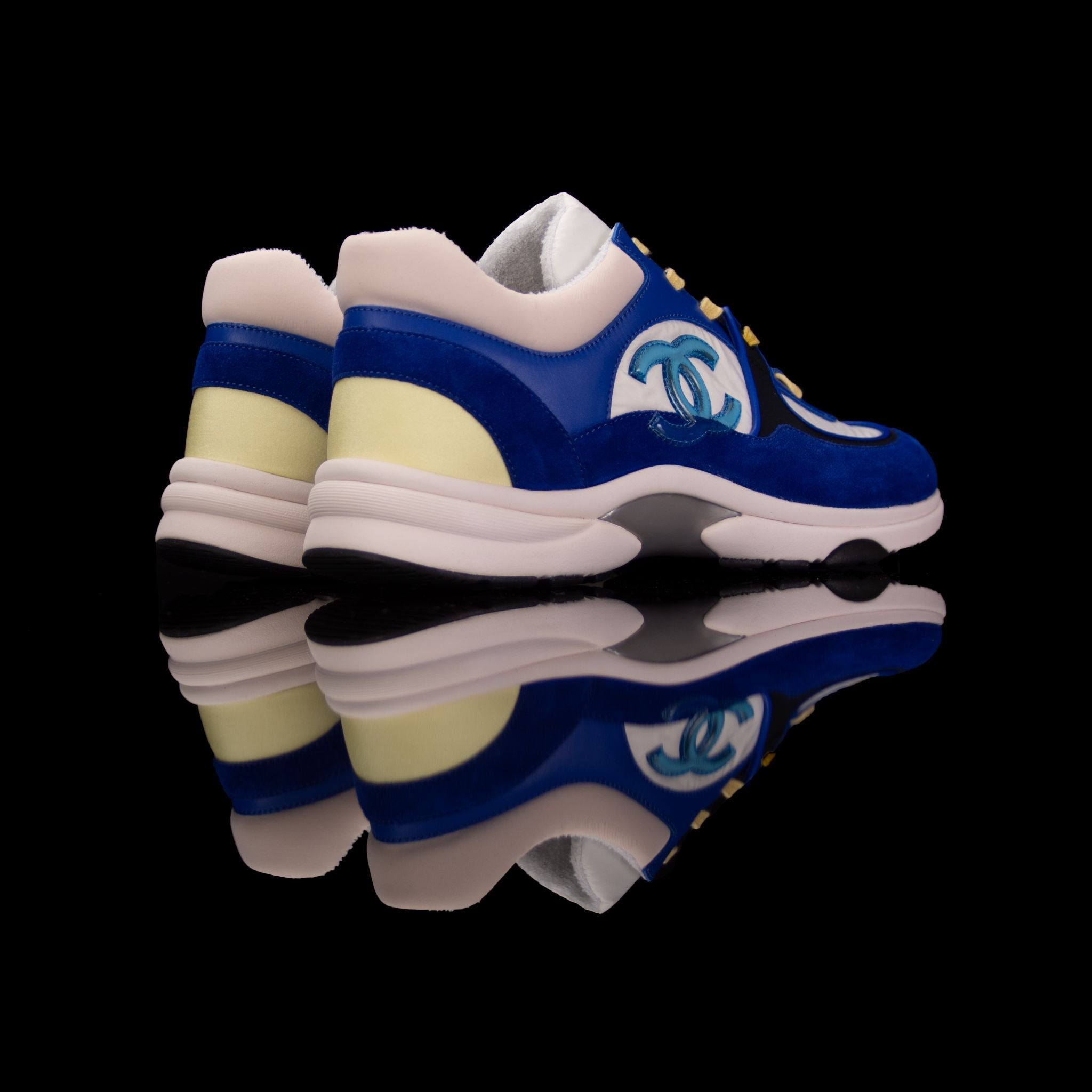 Chanel-CC Sneakers-Pre Order Duration (3-5 Working Days) This item is classed as Women’s CC Logo on side Blue, White, Yellow Release: 2019 Limited Release Lambskin Suede Chanel CC crafted in leather and suede fabric sports CC branding on the side. Yellow
