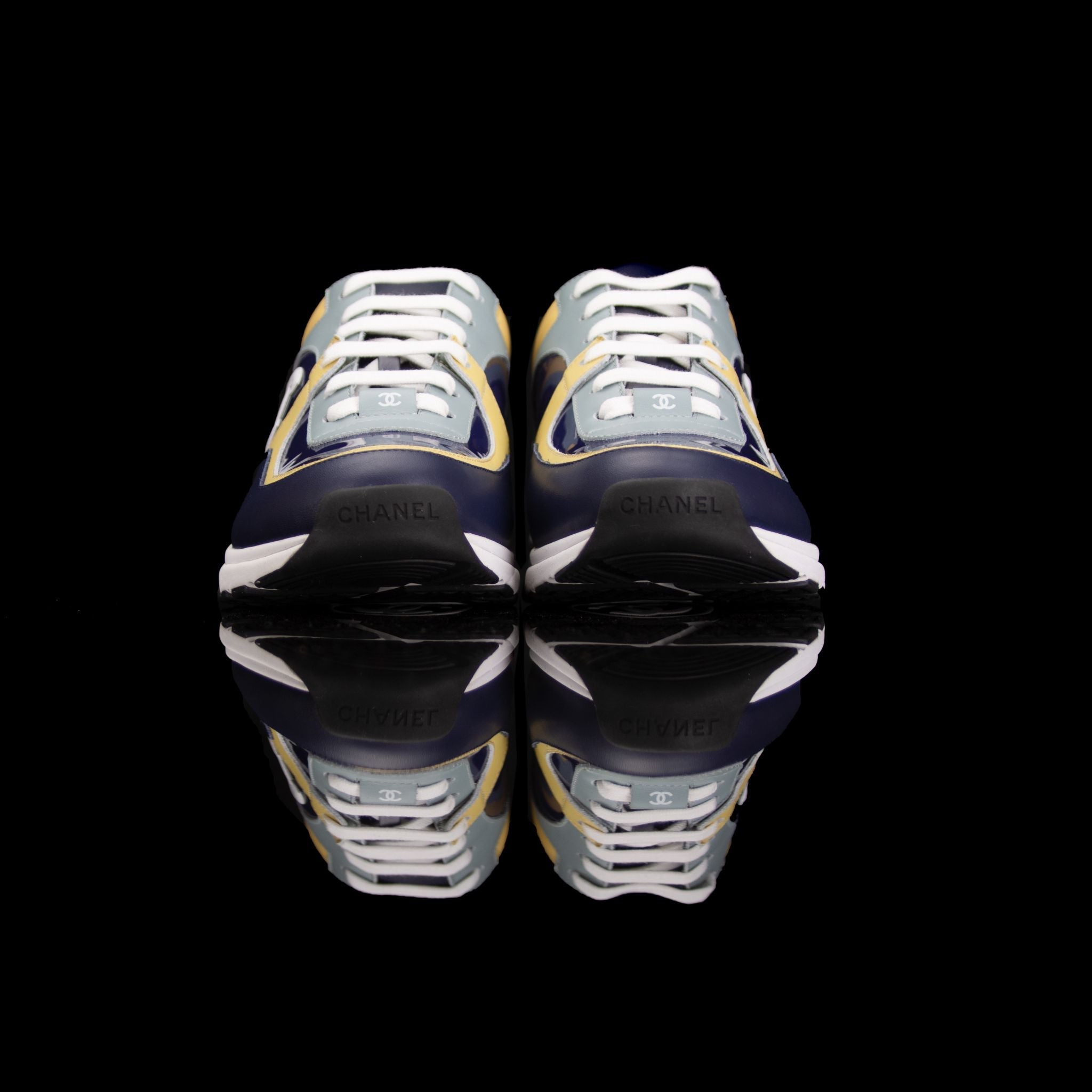 Chanel-CC Sneakers-CC Logo on side Multi Patent, Blue Teal, Yellow Rubber Sole 2018 Release Limited Stock-fabriqe.com