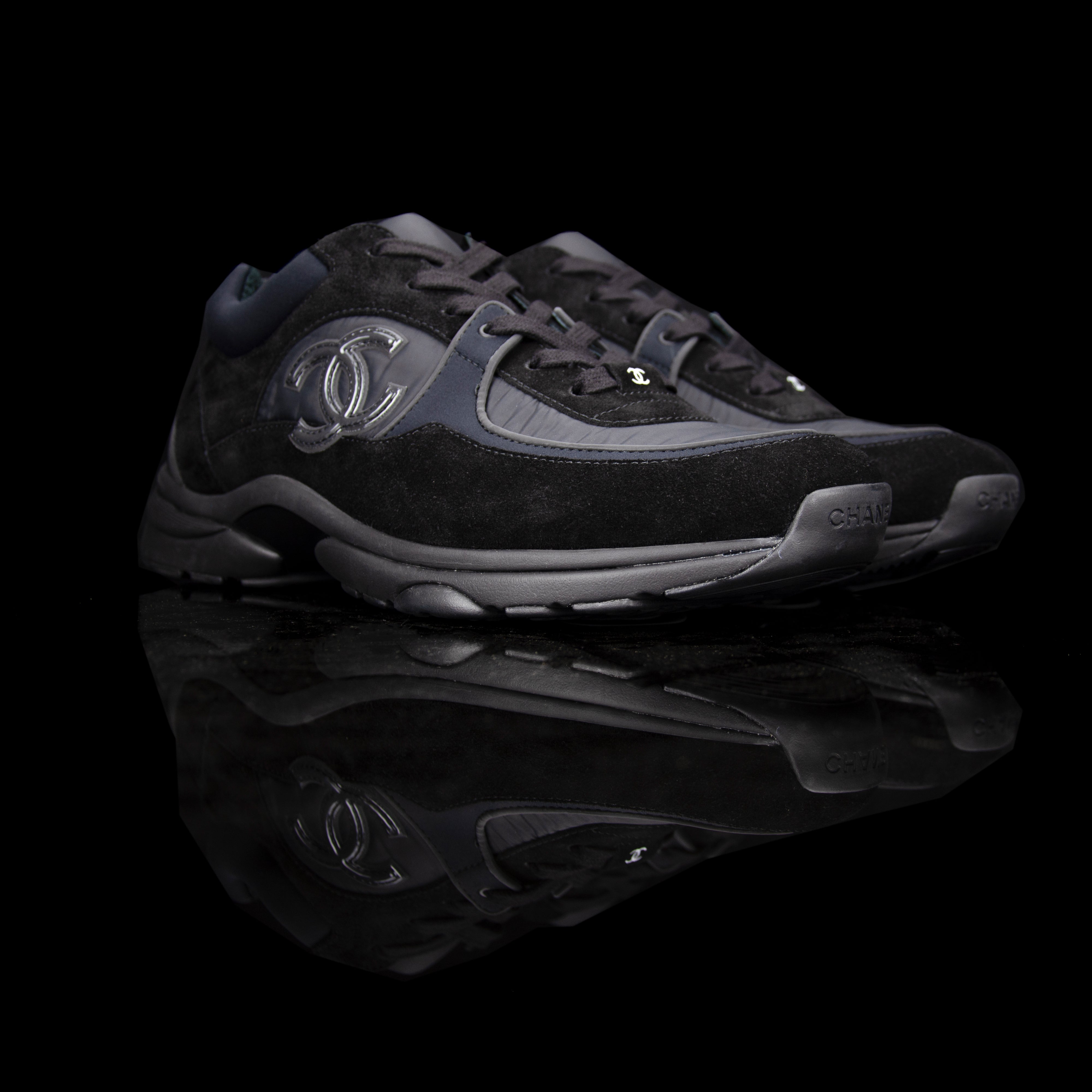 Chanel-CC Sneakers-Pre Order Duration (3-5 Working Days) CC Logo on side Black Reflective 3m pipping and back Black Release: 2019 Limited Release Suede Nylon 3m-fabriqe.com