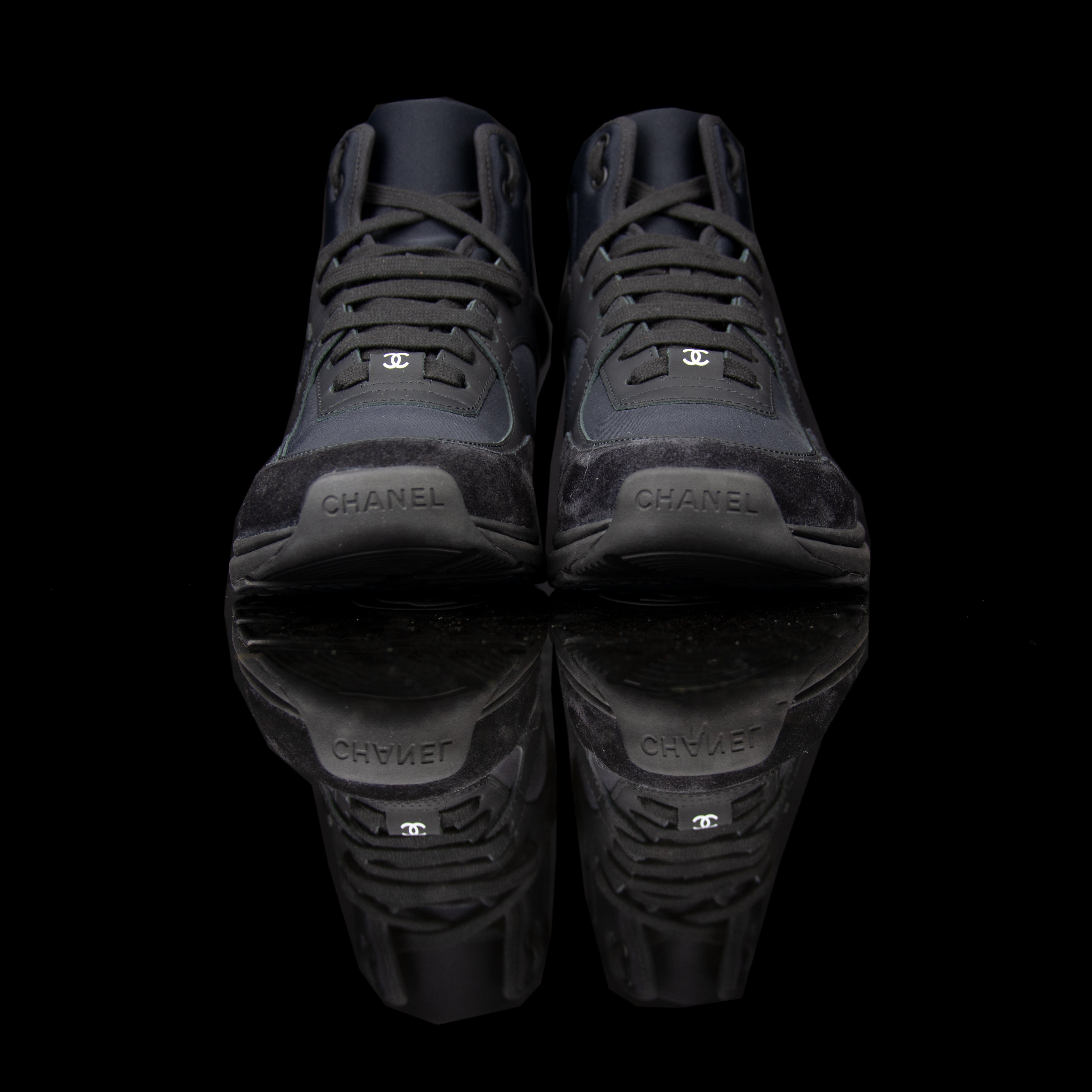 Chanel-CC Sneakers-Pre Order Duration (3-5 Working Days) This item is classed as Women’s CC Logo on side Black Black Release: 2017 Limited Release Lambskin Suede, Leather, Nylon-fabriqe.com
