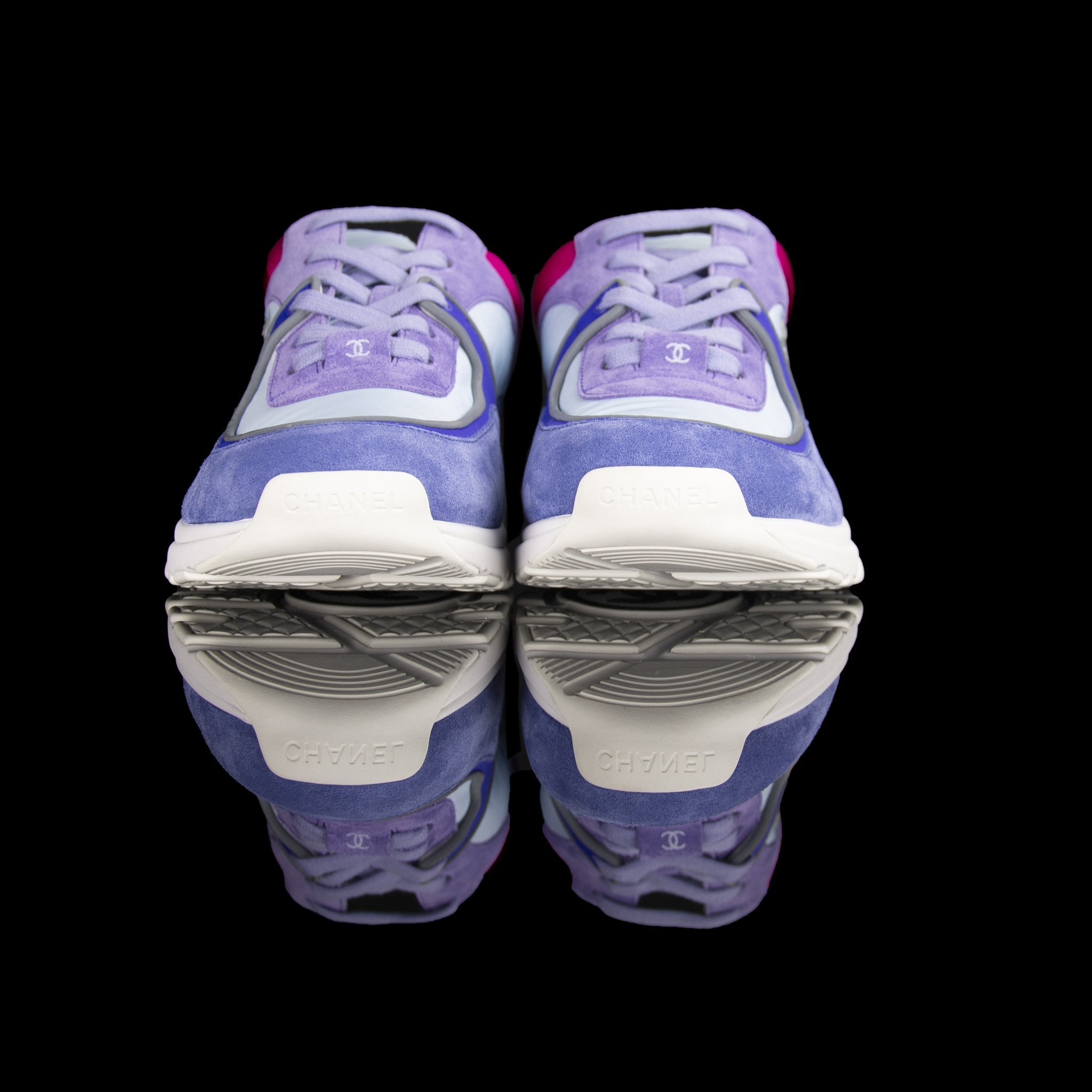 Chanel-CC Sneakers-Pre Order Duration (3-5 Working Days) CC Logo on side Grey Reflective 3m pipping Purple, Blue, Pink Release: 2019 Limited Release Suede Nylon 3m-fabriqe.com