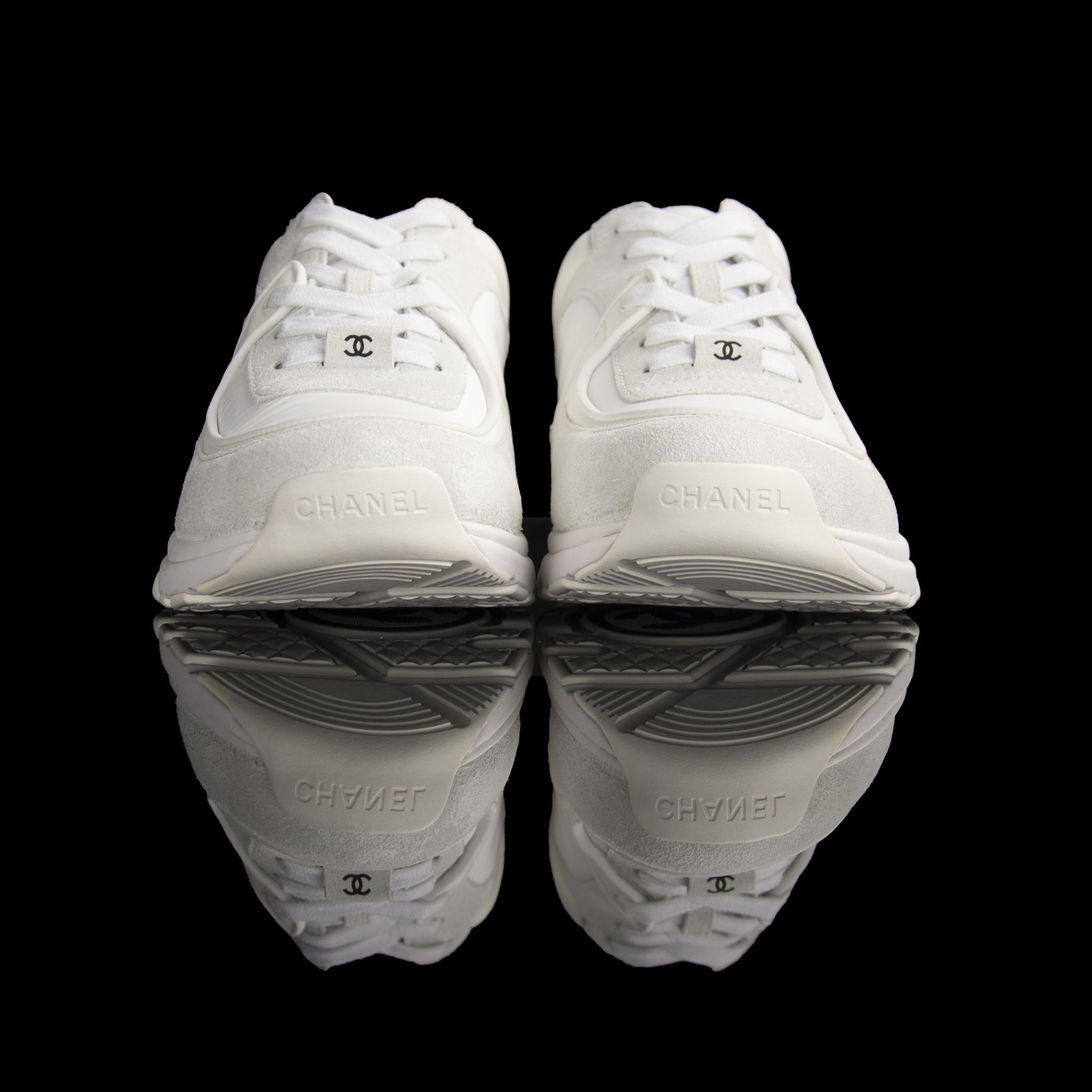 Chanel-CC Sneakers-Pre Order Duration (3-5 Working Days) CC Logo on side White Reflective 3m pipping and Back White Release: 2019 Limited Release Suede Nylon 3m-fabriqe.com