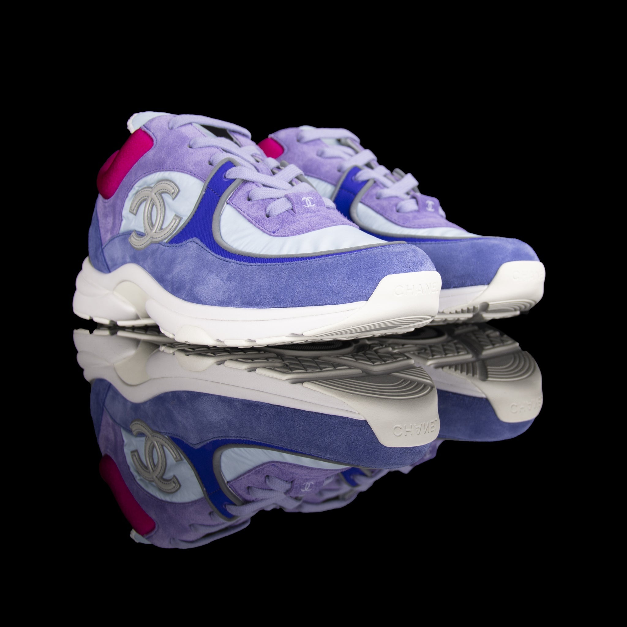 Chanel-CC Sneakers-Pre Order Duration (3-5 Working Days) CC Logo on side Grey Reflective 3m pipping Purple, Blue, Pink Release: 2019 Limited Release Suede Nylon 3m-fabriqe.com