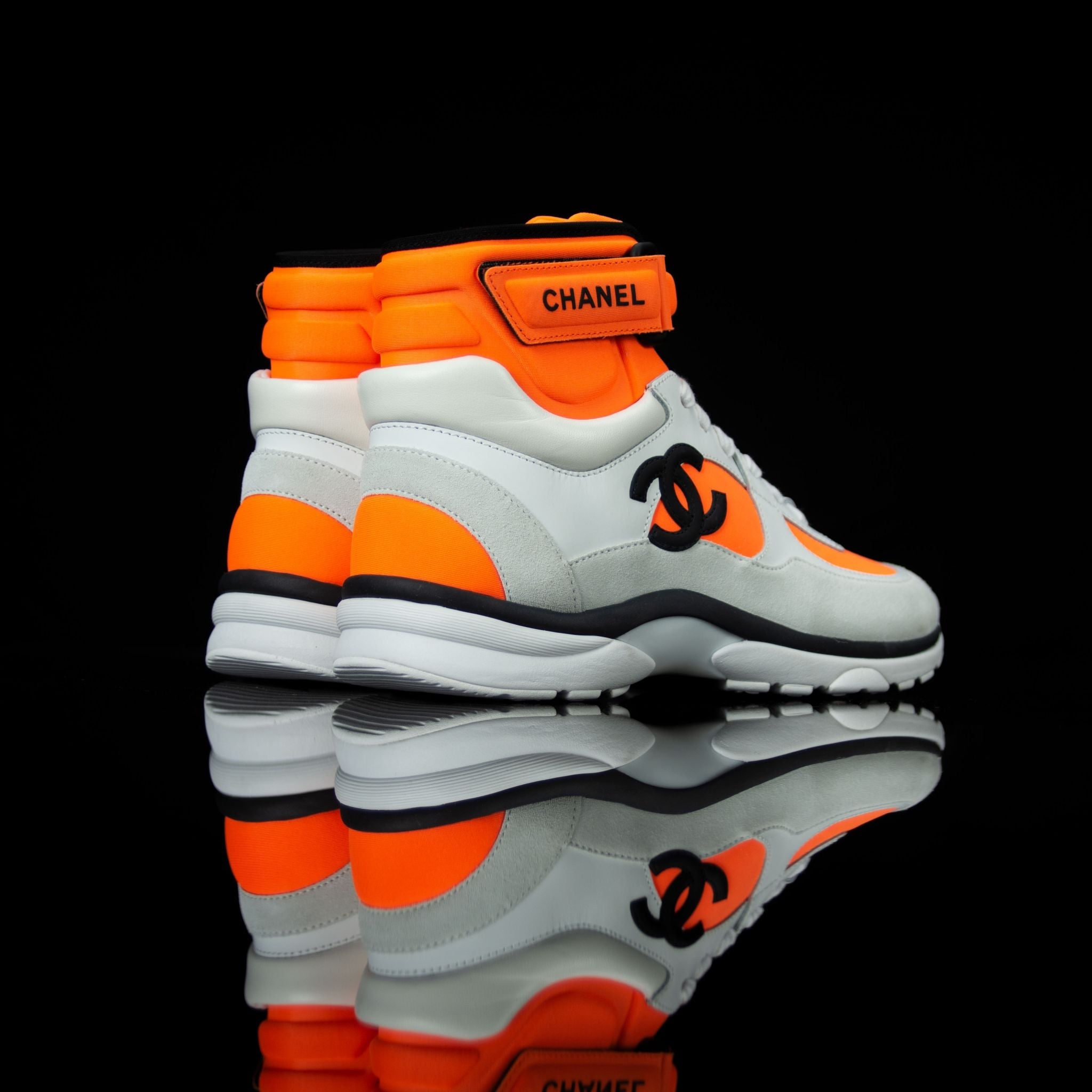Chanel-CC Sneakers-Pre Order Duration (3-5 Working Days) This item is classed as Women's CC Logo on side G33728 Y52847 K0727 Orange, Grey, White, Black Released 04.2018 Limited Release Lambskin & Suede Calfskin Women's Chanel High top Sneakers Velcro CC i