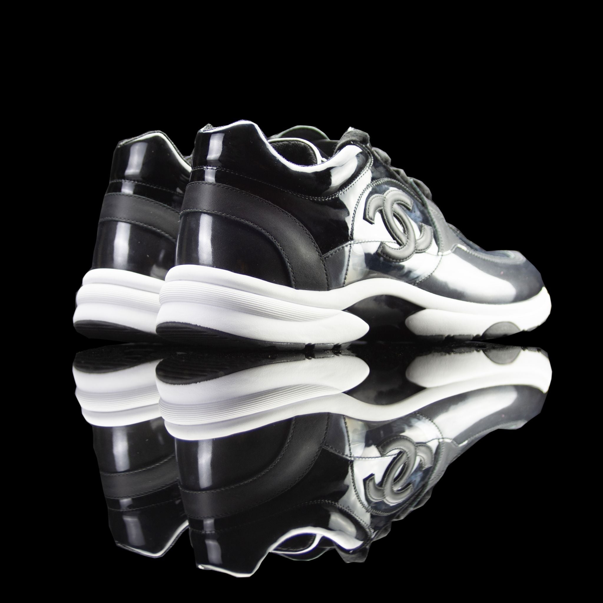 Chanel-CC Sneakers-This item is classed as women’s CC Logo on side Black/Transparent Rubber Sole 2018 Release Limited Stock-fabriqe.com