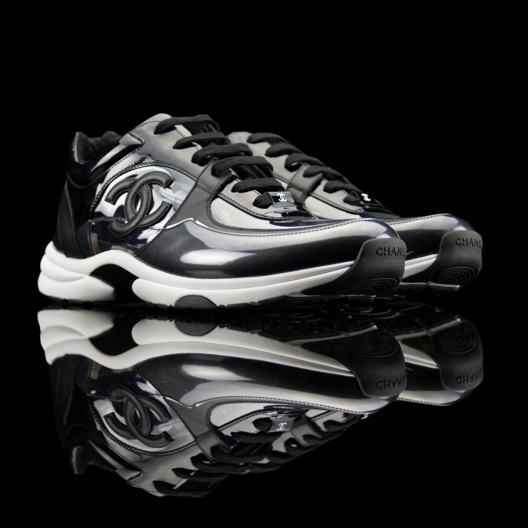 Chanel-CC Sneakers-This item is classed as women’s CC Logo on side Black/Transparent Rubber Sole 2018 Release Limited Stock-fabriqe.com