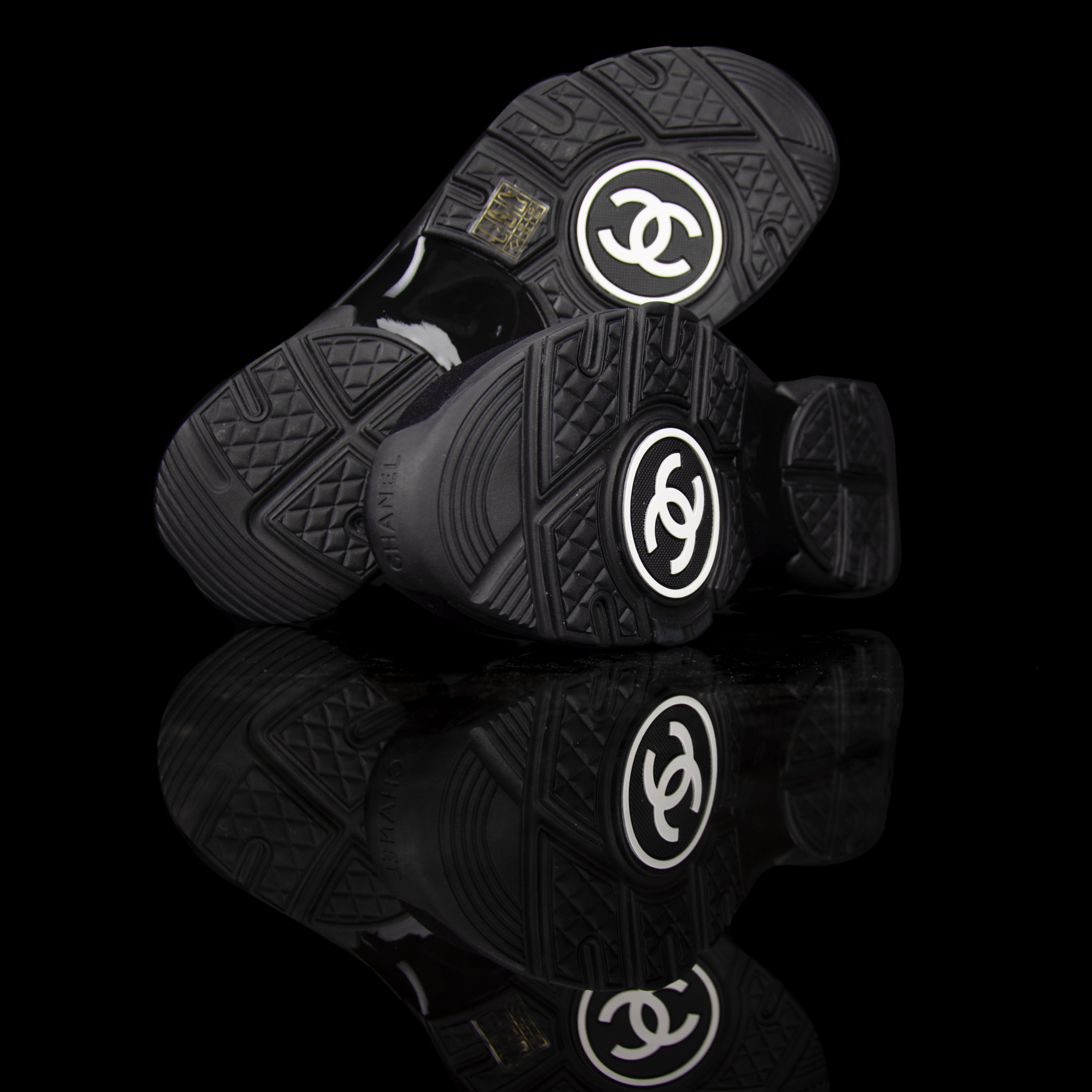 Chanel-CC Sneakers-Pre Order Duration (3-5 Working Days) CC Logo on side Black Reflective 3m pipping and back Black Release: 2019 Limited Release Suede Nylon 3m-fabriqe.com