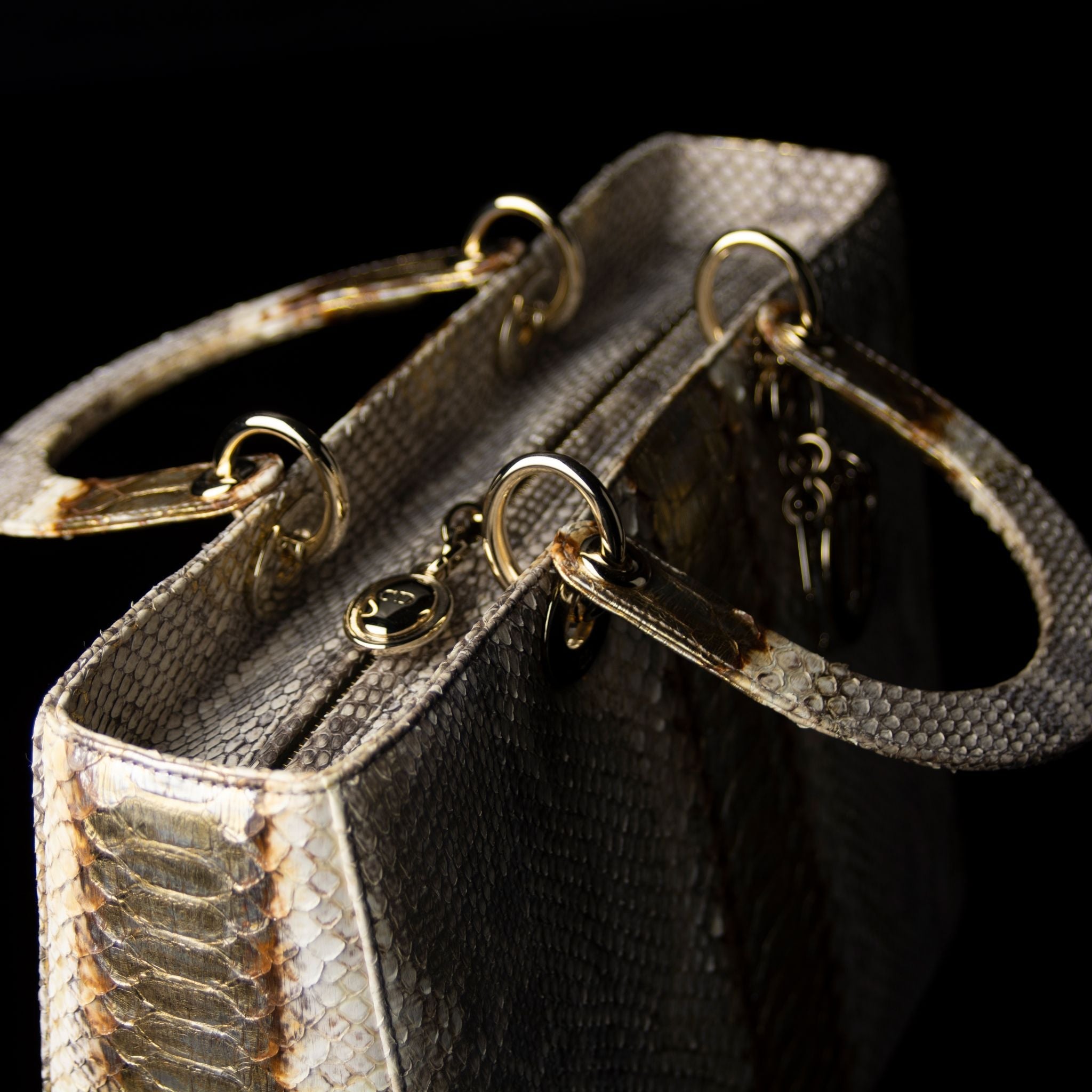 Christian Dior-Hand Bag-Python Skin Gold Brown, Gold Large Exclusive Release Length: 32 cm Width: 9 cm Height: 25 cm Handle Drop: 10 cm Interior Material: Leather Shoulder Strap: 45 cm Hardware: Gold Tone Release Date: 2013 Italy-fabriqe.com