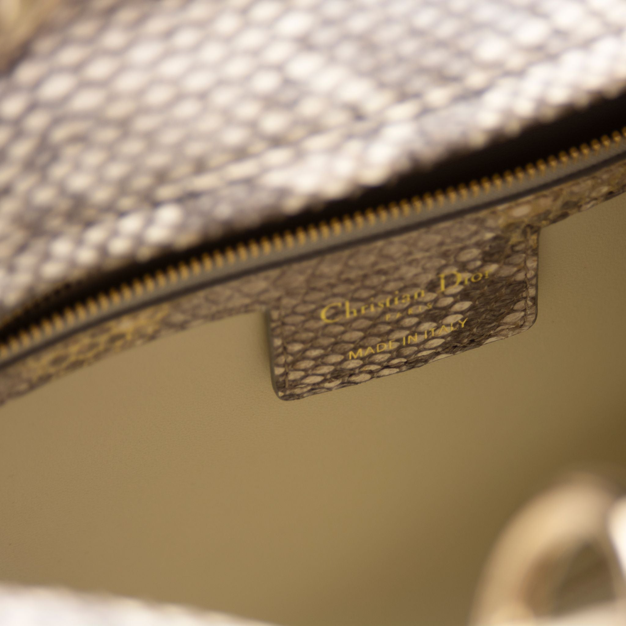 Christian Dior-Hand Bag-Python Skin Gold Brown, Gold Large Exclusive Release Length: 32 cm Width: 9 cm Height: 25 cm Handle Drop: 10 cm Interior Material: Leather Shoulder Strap: 45 cm Hardware: Gold Tone Release Date: 2013 Italy-fabriqe.com