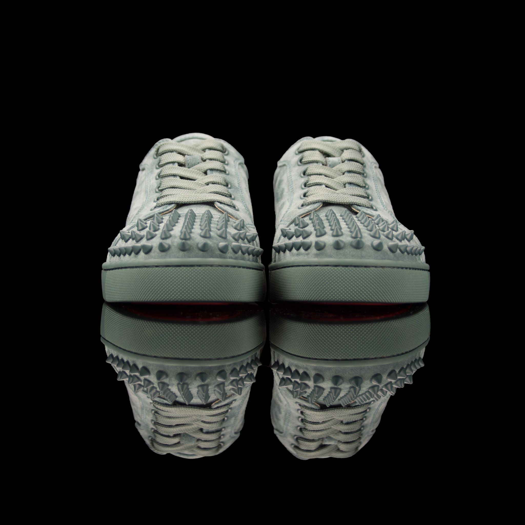 Christian Louboutin-Louis Junior Low Spikes-Pre Order Duration (3-5 Working Days) Product Code: 1180051 Colour: Everest-Mint Green 2018 Release Limited Stock Material: Suede Velours, Metal Spikes The 2018 release Louis Junior Flat Spikes composed of Suede