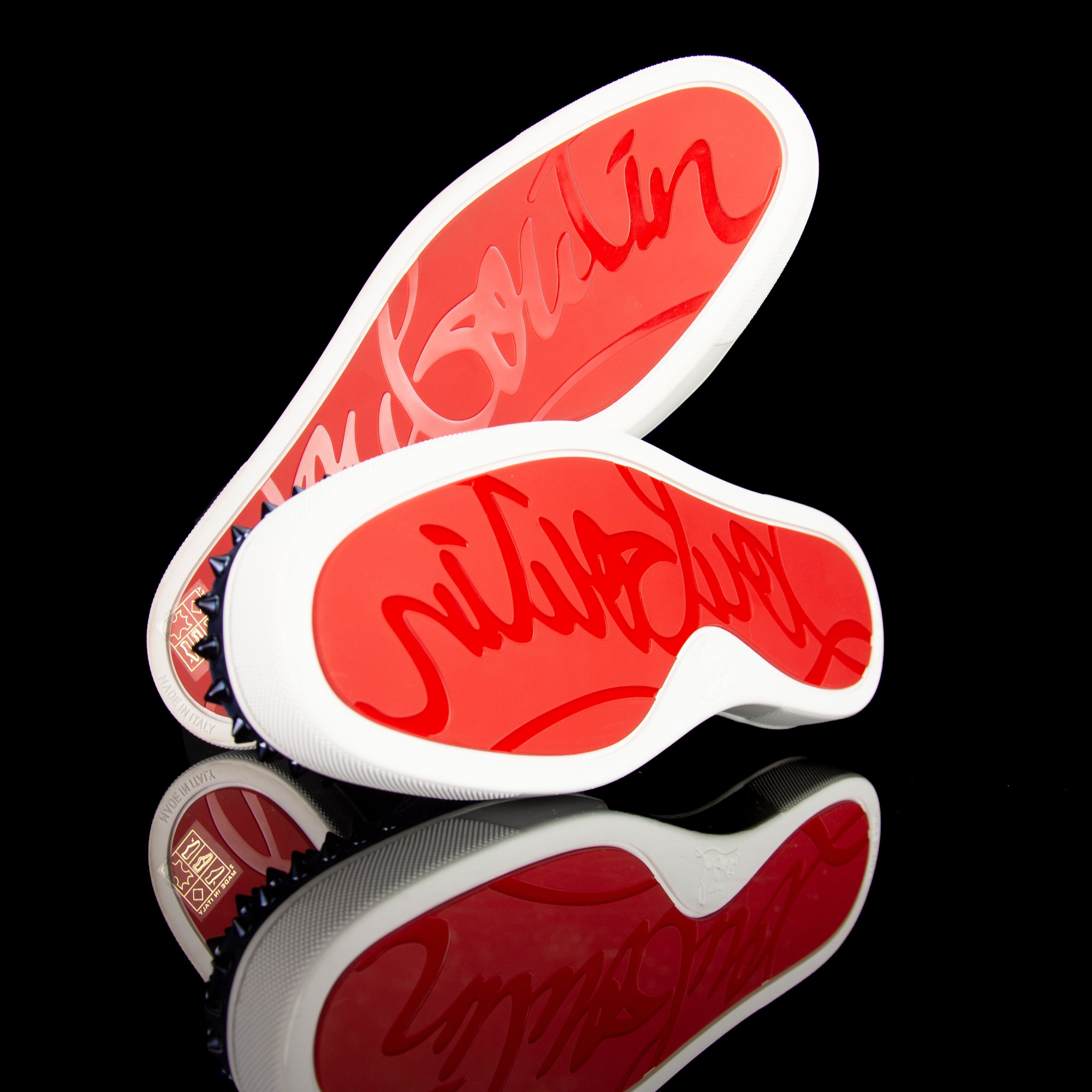 Christian Louboutin-Louis Junior Low Spikes-Pre Order Duration (3-5 Working Days) Colour: Marine 2019 Release Limited Stock Material: Suede Velours, Metal Spikes The 2019 release Christian Louboutin Louis Junior Flat Spikes composed of Suede Velour comes