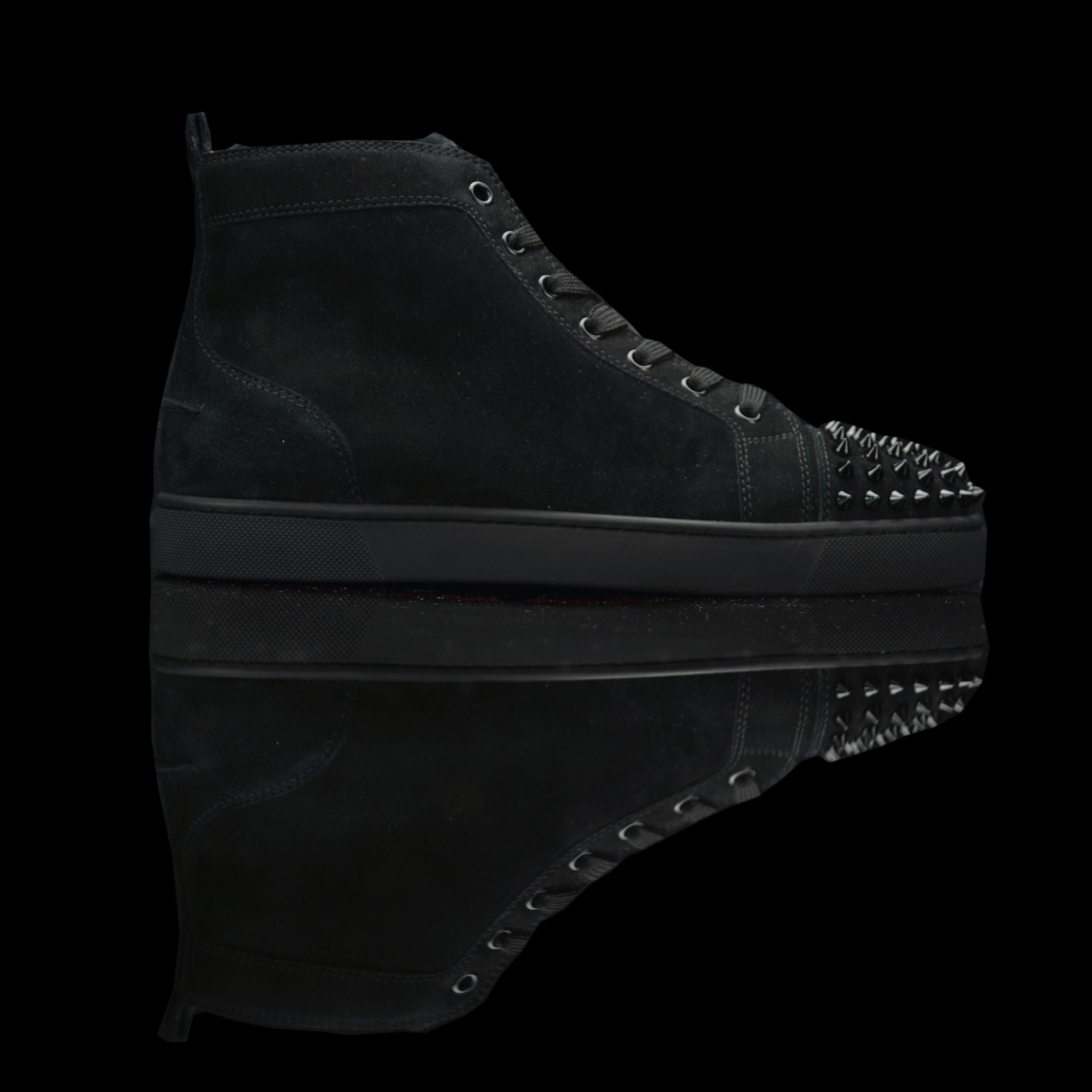 Christian Louboutin-Louis Flat High Spiked Toe-Product Code: 3101212 Colour: Black 2015 Release Material: Suede Velours, Metal Spikes-fabriqe.com