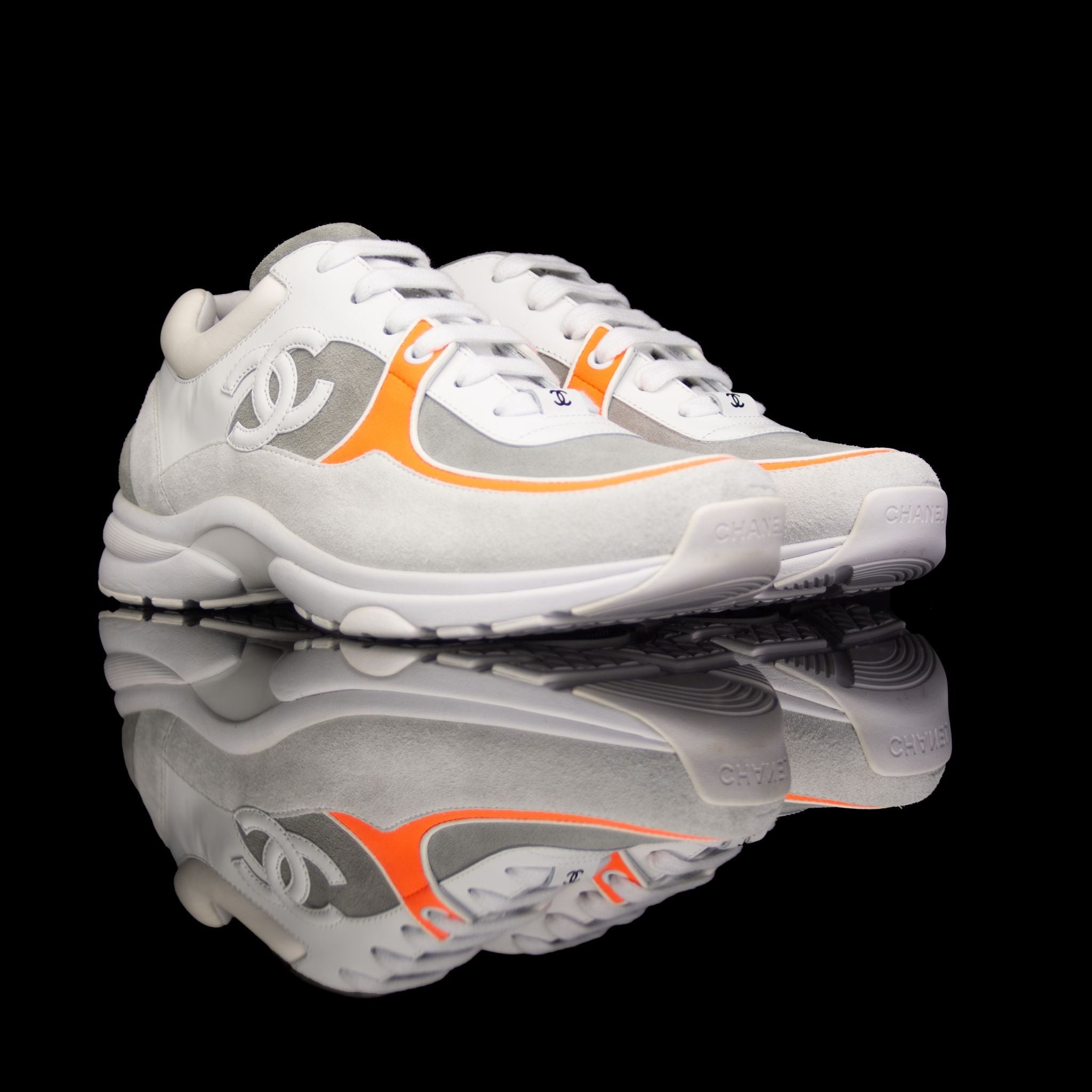 Chanel-CC Sneakers-Pre Order Duration (3-5 Working Days) CC Logo on side Cream, White,Grey, Orange Suede, Rubber Sole 2018 Release Limited Stock Chanel CCs crafted in leather and suede fabric sports CC branding on the side. Composed on rubber sole that ca