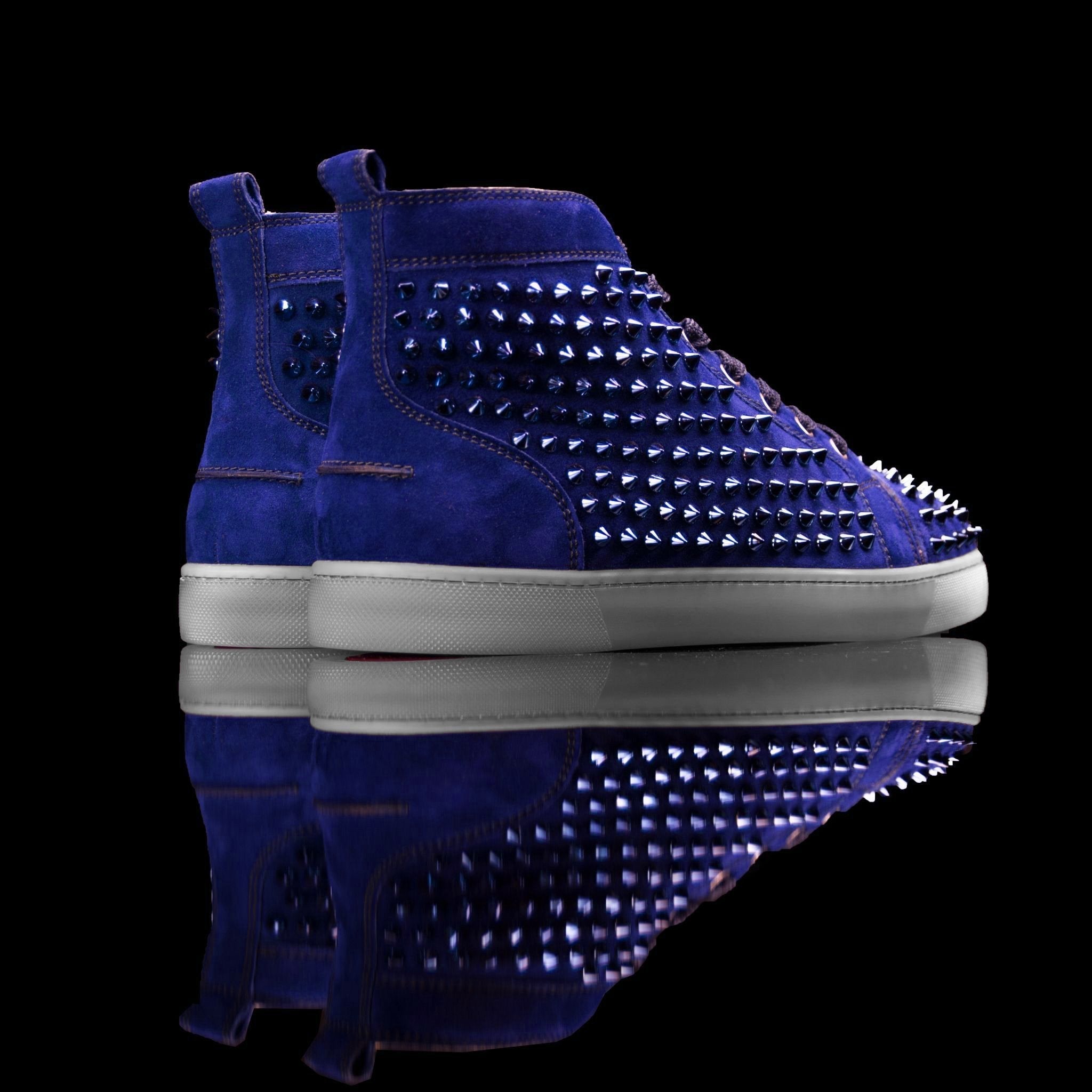 Christian Louboutin-Louis Flat-Colour: Blue Scurro Un-Released Material: Suede/Velour Translucent Sole Mens Christian Louboutin Louis Flat Spikes Suede Blue Scurro Unreleased Sample Pair-fabriqe.com