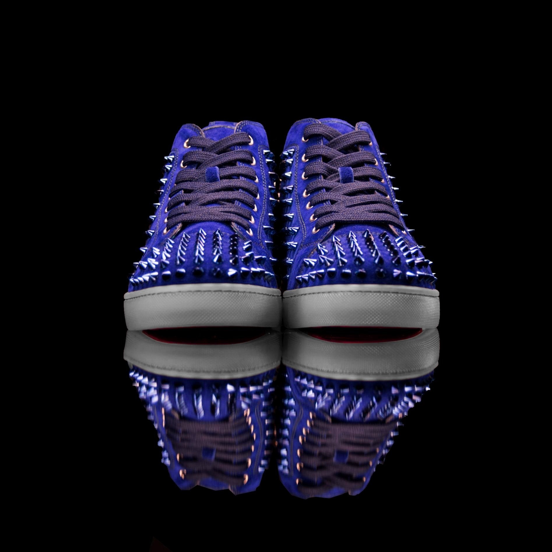 Christian Louboutin-Louis Flat-Colour: Blue Scurro Un-Released Material: Suede/Velour Translucent Sole Mens Christian Louboutin Louis Flat Spikes Suede Blue Scurro Unreleased Sample Pair-fabriqe.com