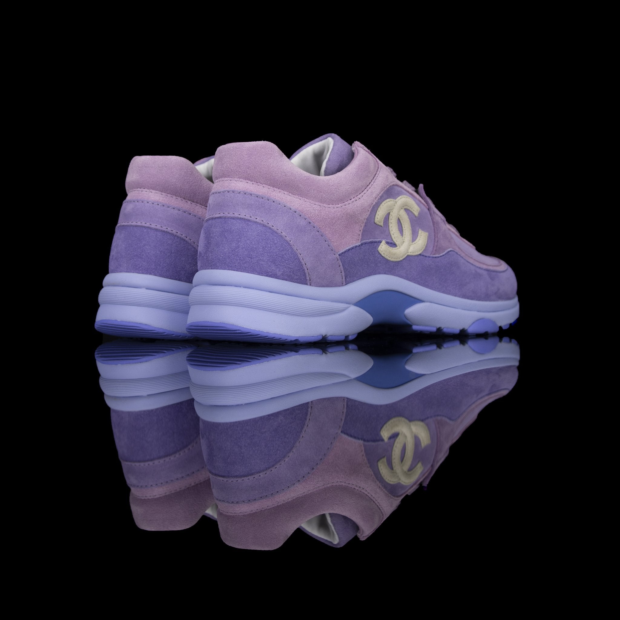 Chanel-CC Sneakers-Pre Order Duration (3-5 Working Days) CC Logo on side Purple Suede, Rubber Sole 2019 Release Limited Stock Chanel CCs crafted in a suede material with sports CC branding on the side. Composed on rubber sole that carries Chanel typograph