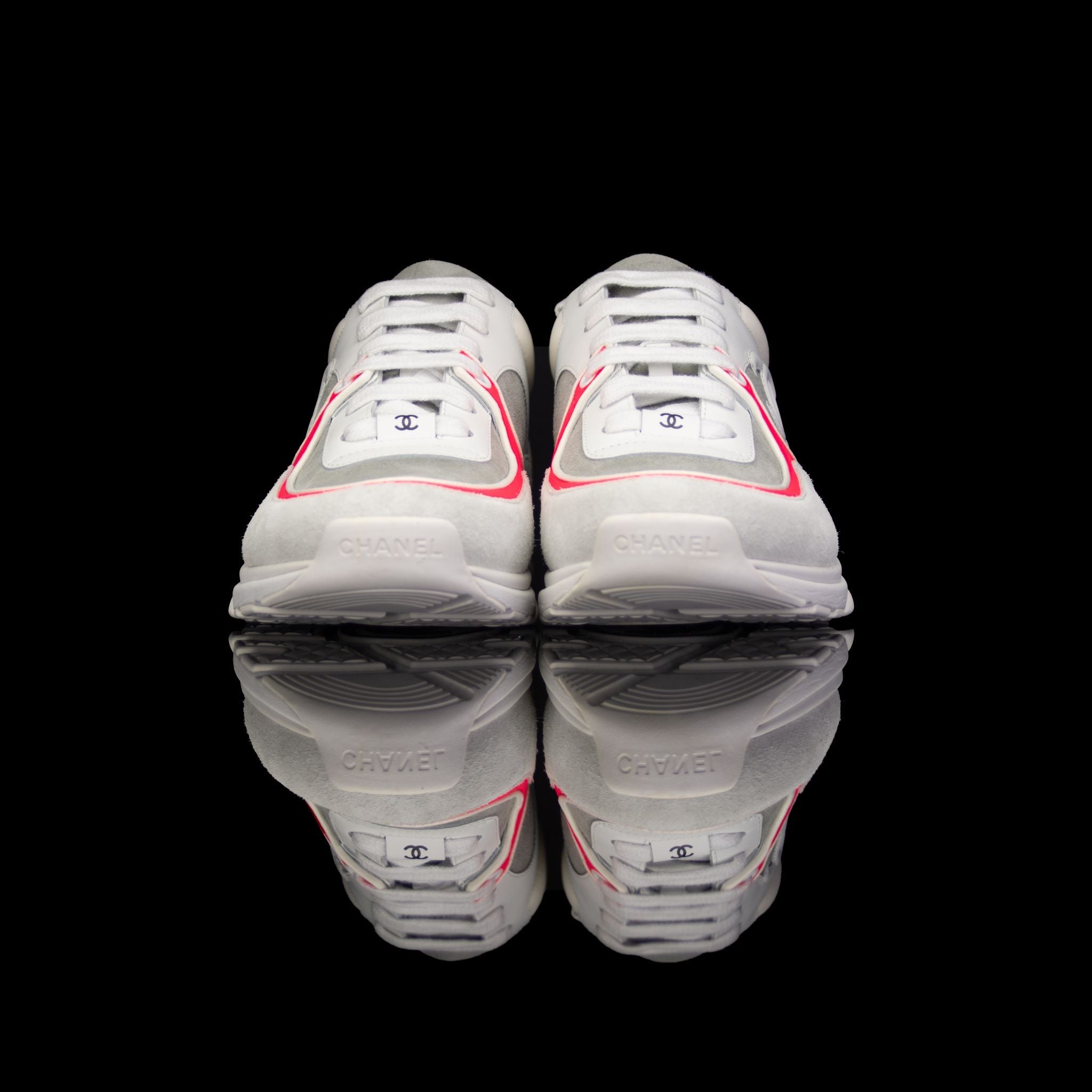 Chanel-CC Sneakers-Pre Order Duration (3-5 Working Days) CC Logo on side Cream, White,Grey, Red Suede, Rubber Sole 2018 Release Limited Stock Chanel CCs crafted in mixed fabric sports CC branding on the side. Composed in leather with the suede line finish