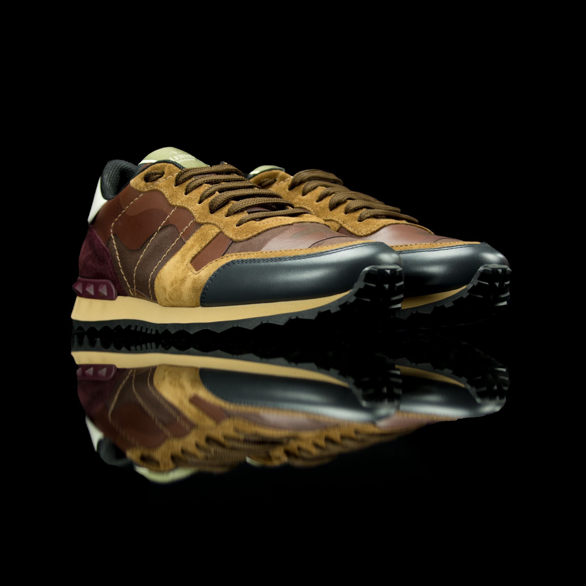 Valentino-Rockstud Sneakers-Product Code: MY2S0723 Colour: Brown Camo 2017 Release Material: Leather, Suede-fabriqe.com