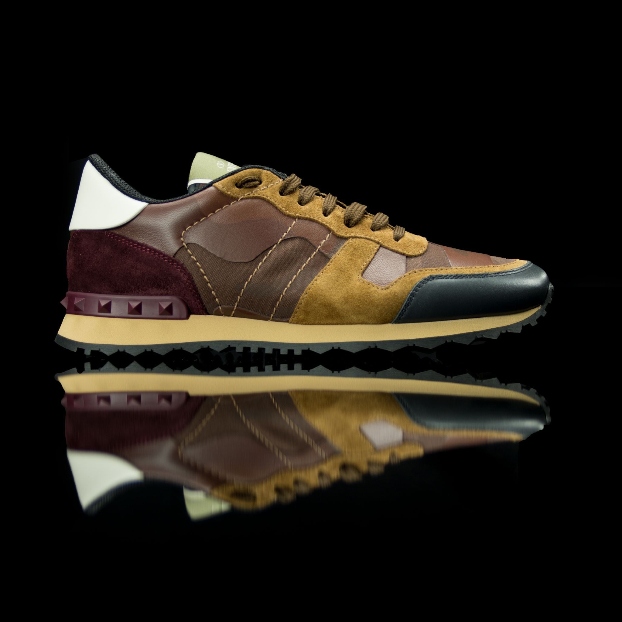 Valentino-Rockstud Sneakers-Product Code: MY2S0723 Colour: Brown Camo 2017 Release Material: Leather, Suede-fabriqe.com