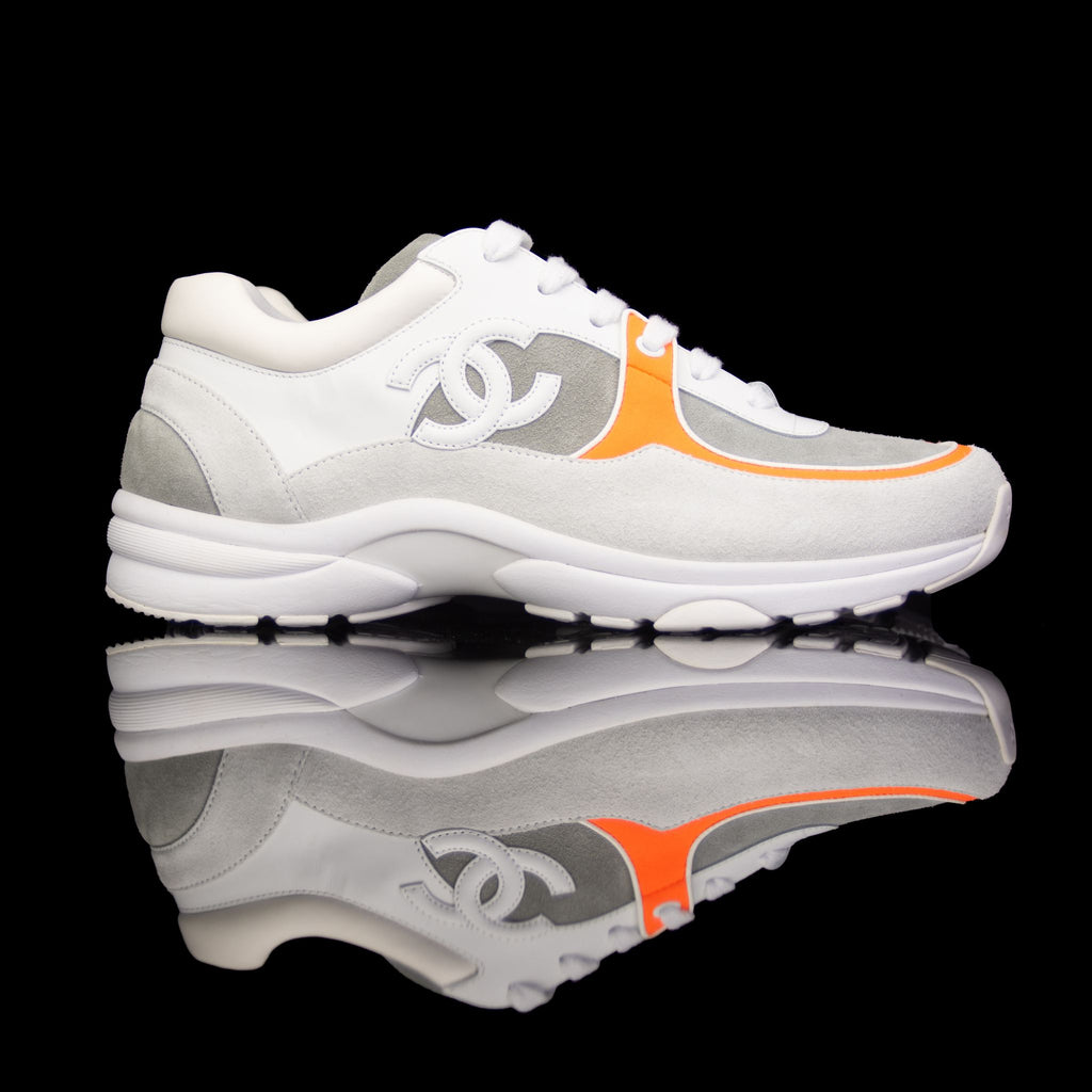 Chanel-CC Sneakers-Pre Order Duration (3-5 Working Days) CC Logo on side Cream, White,Grey, Orange Suede, Rubber Sole 2018 Release Limited Stock Chanel CCs crafted in leather and suede fabric sports CC branding on the side. Composed on rubber sole that ca