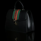 Gucci-Sylvie Bag-Black leather Gucci Flag Gold toned hardware Interior zip and smartphone pockets Handle with 12cm drop Detachable shoulder strap with 41cm drop Nylon Web detail with metal chain and buckle closure Made in Italy-fabriqe.com