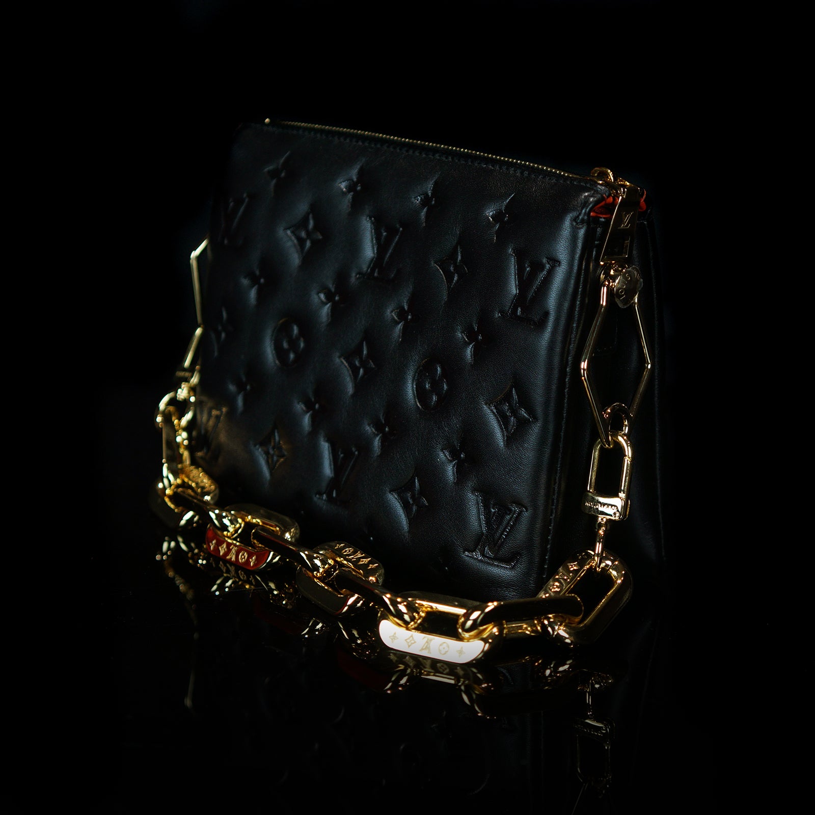 Louis Vuitton Black Monogram Puffy Lambskin Coussin BB Gold
