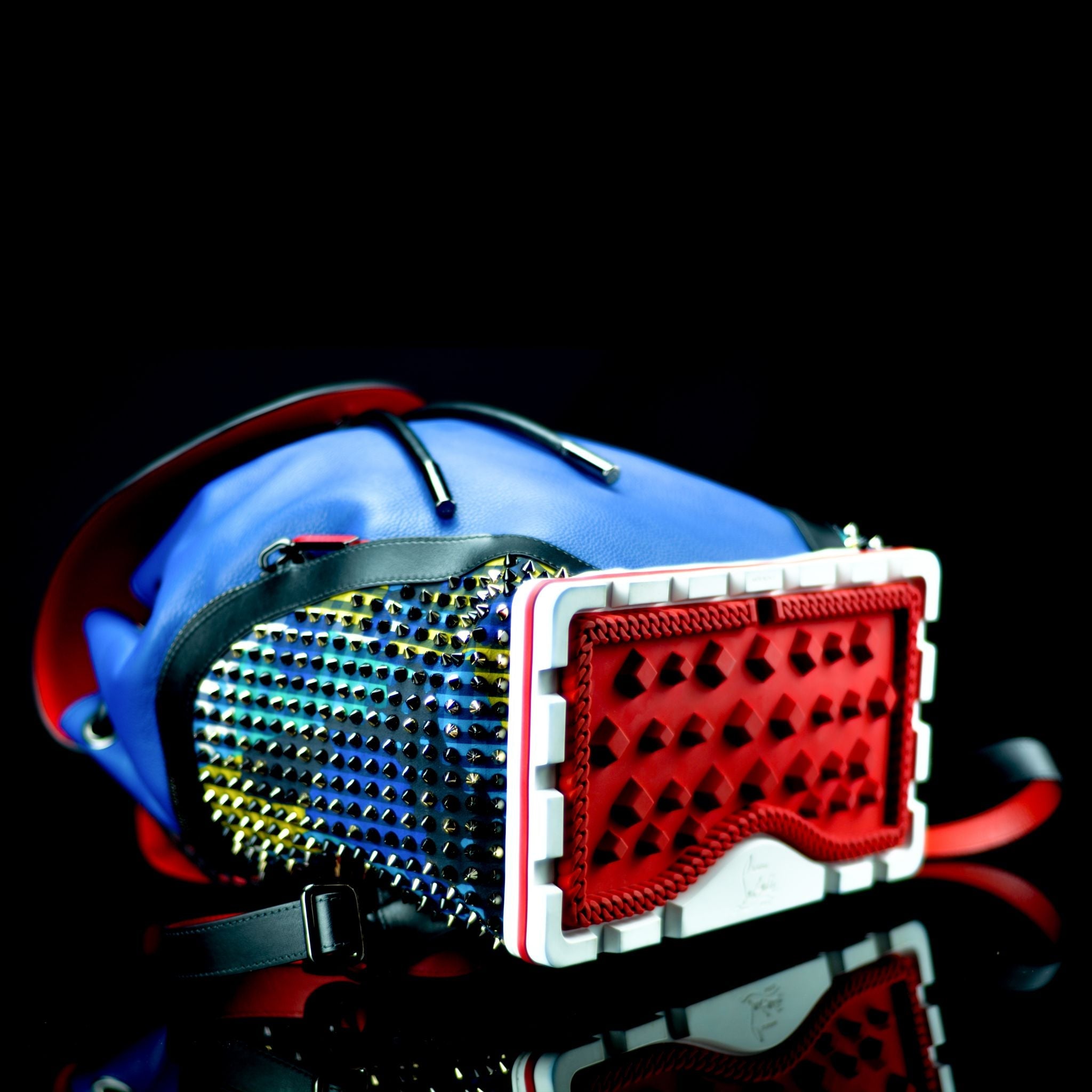 Christian Louboutin-Backpack-BL SPIKES-Leather Outer Metal Spikes Magnetic Closure Rubber Bottom-fabriqe.com