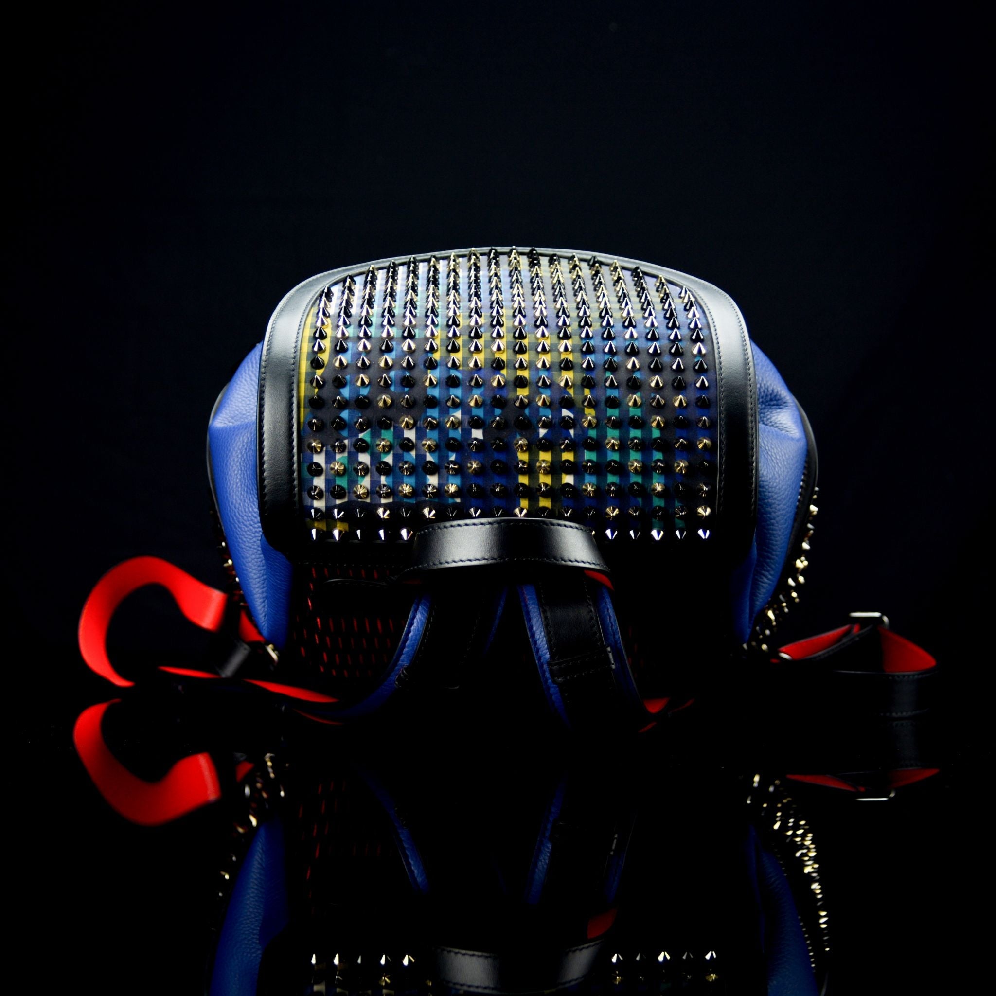 Christian Louboutin-Backpack-BL SPIKES-Leather Outer Metal Spikes Magnetic Closure Rubber Bottom-fabriqe.com