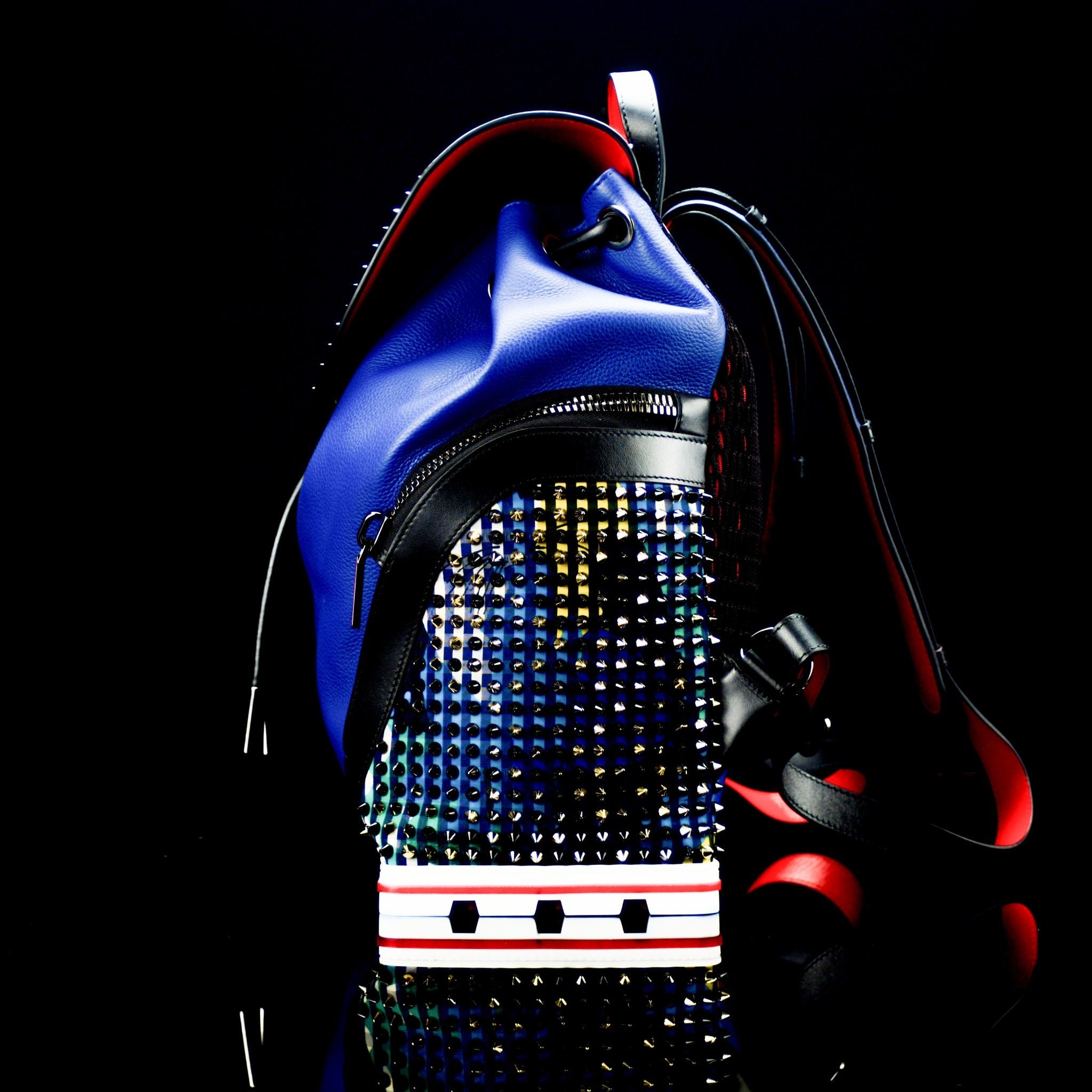 Christian Louboutin-Backpack-BL SPIKES-Leather Outer Metal Spikes Magnetic Closure Rubber Bottom-fabriqe.com