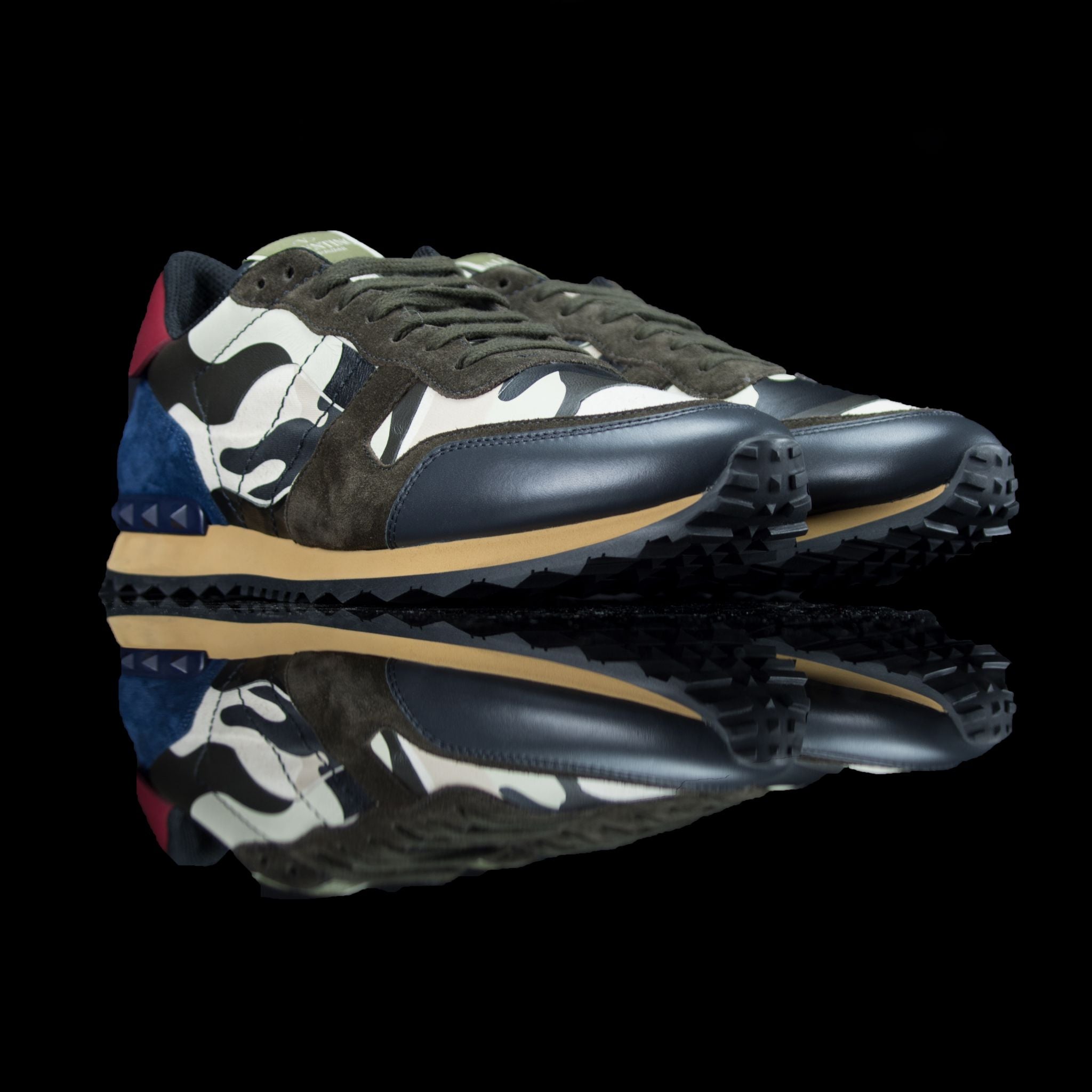Valentino-Rockstud Sneakers-Product Code: MY0S0723 Colour: Green/Navy Camo 2017 Release Material: Patent Leather, Canvas, Suede-fabriqe.com