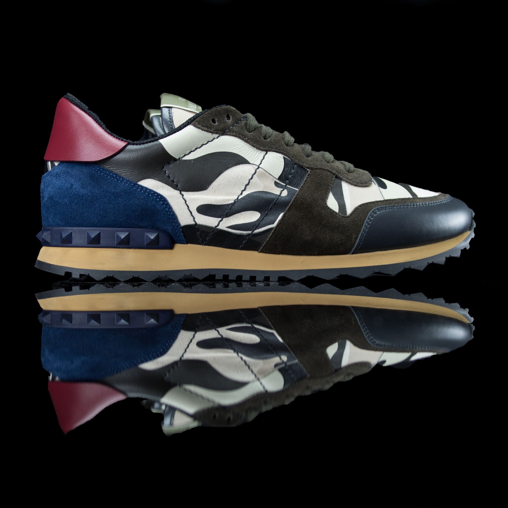 Valentino-Rockstud Sneakers-Product Code: MY0S0723 Colour: Green/Navy Camo 2017 Release Material: Patent Leather, Canvas, Suede-fabriqe.com