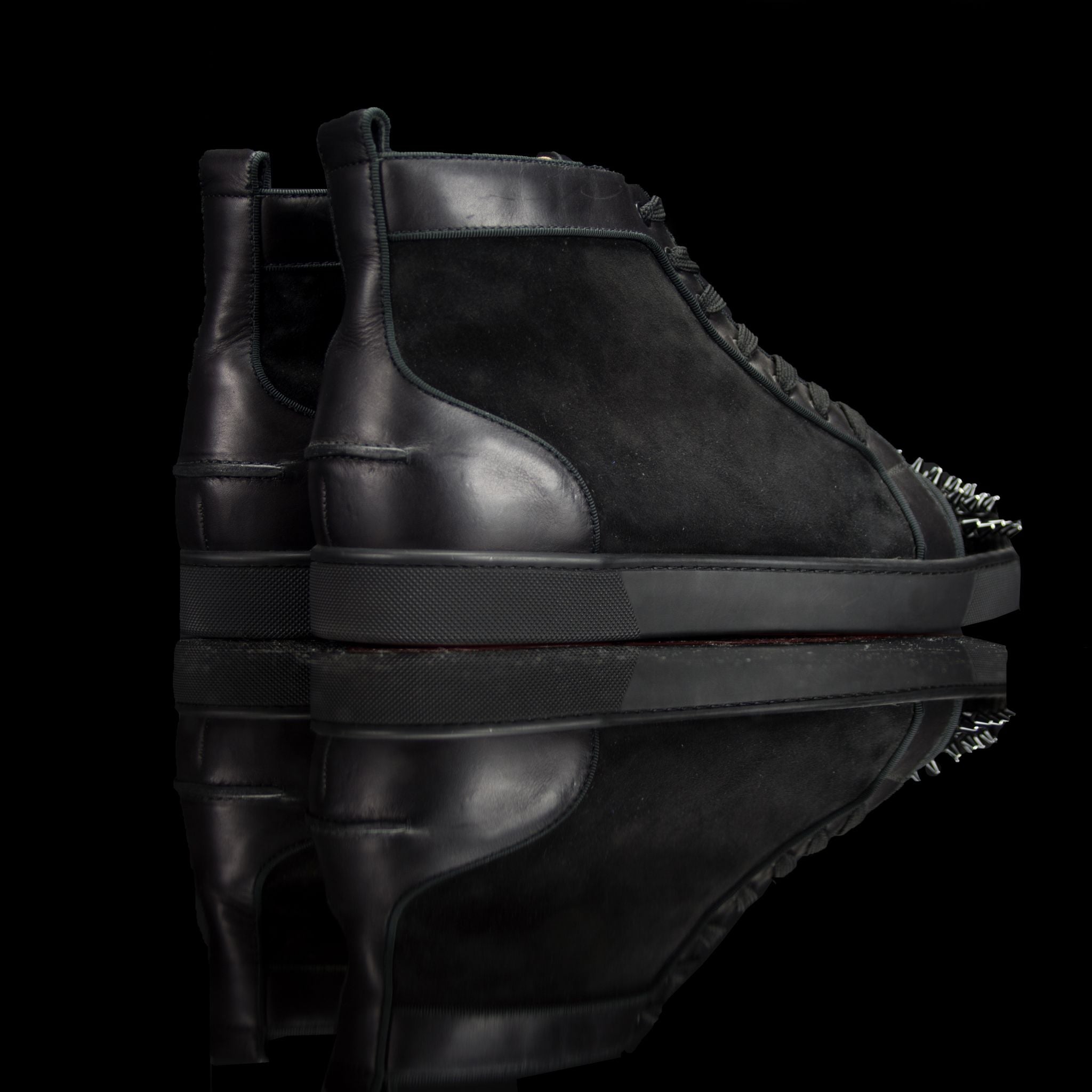 Christian Louboutin-Louis Flat High Spiked Toe-Product Code: 1150410 Colour: Black Black 2014 Release, Discontinued Material: Leather Suede Patent Crystal Spikes-fabriqe.com
