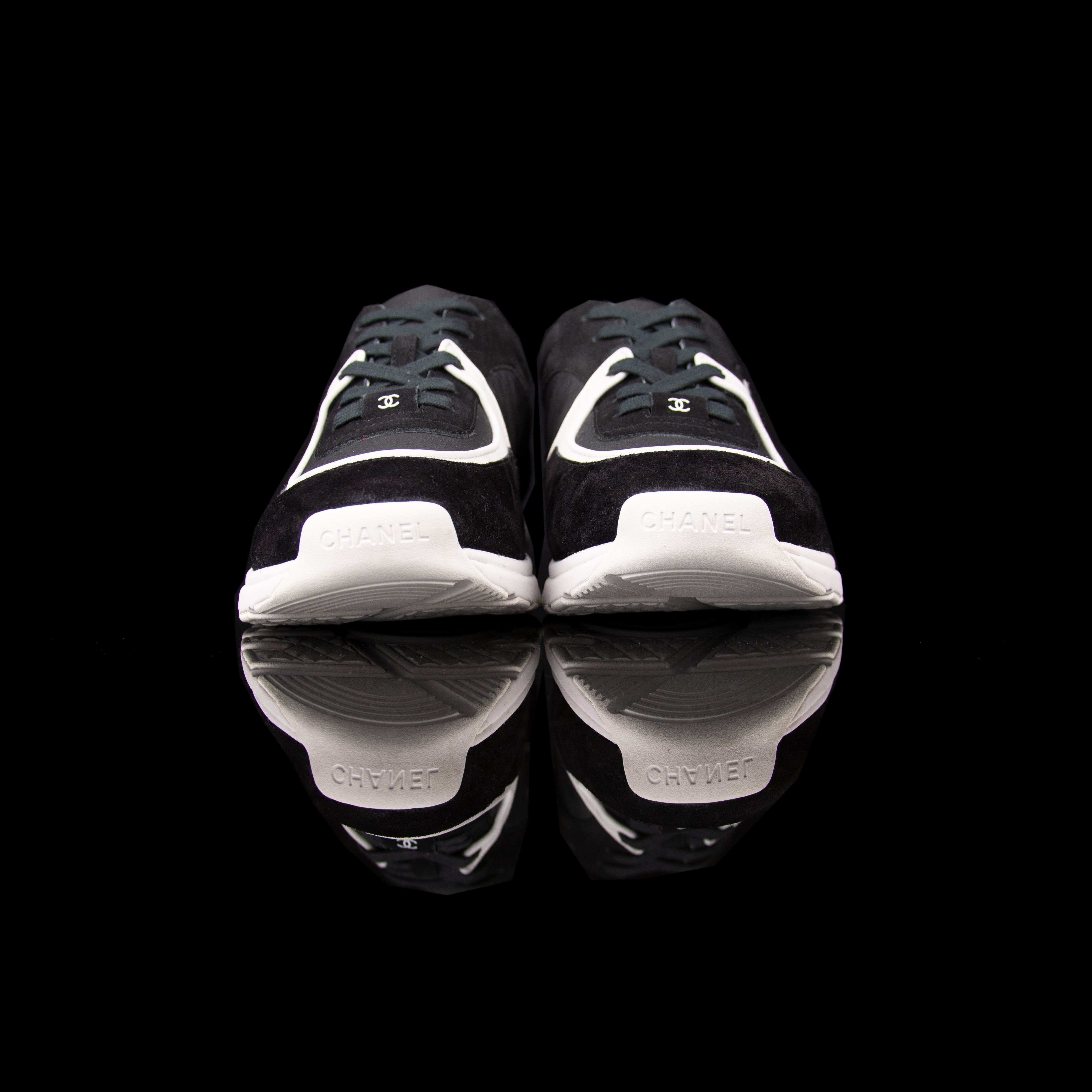 Chanel-CC Sneakers-Pre Order Duration (3-5 Working Days) CC Logo on side White Reflective 3m pipping and back Black, White 3m Release: 2019 Limited Release Suede Nylon 3m-fabriqe.com