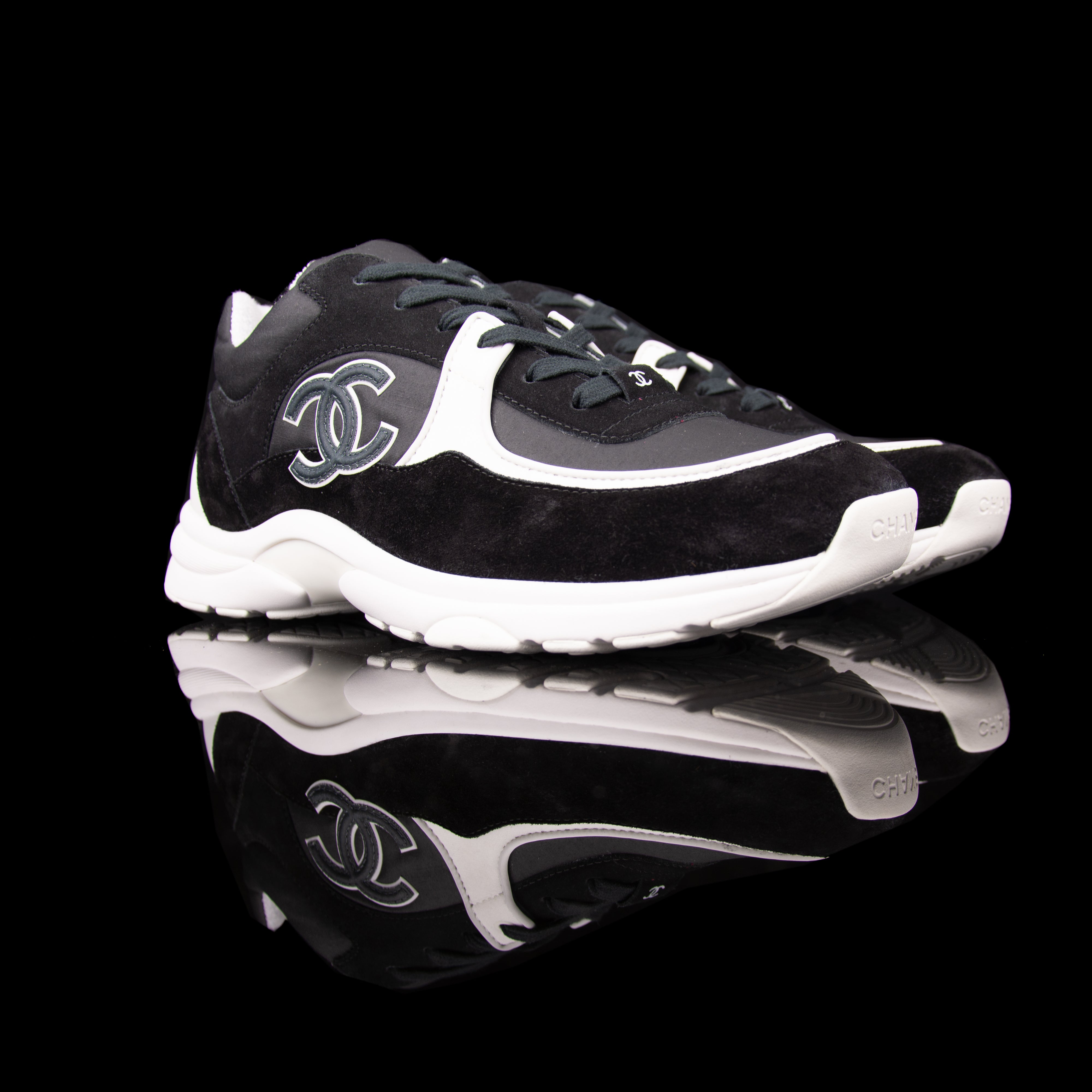 Chanel-CC Sneakers-Pre Order Duration (3-5 Working Days) CC Logo on side White Reflective 3m pipping and back Black, White 3m Release: 2019 Limited Release Suede Nylon 3m-fabriqe.com
