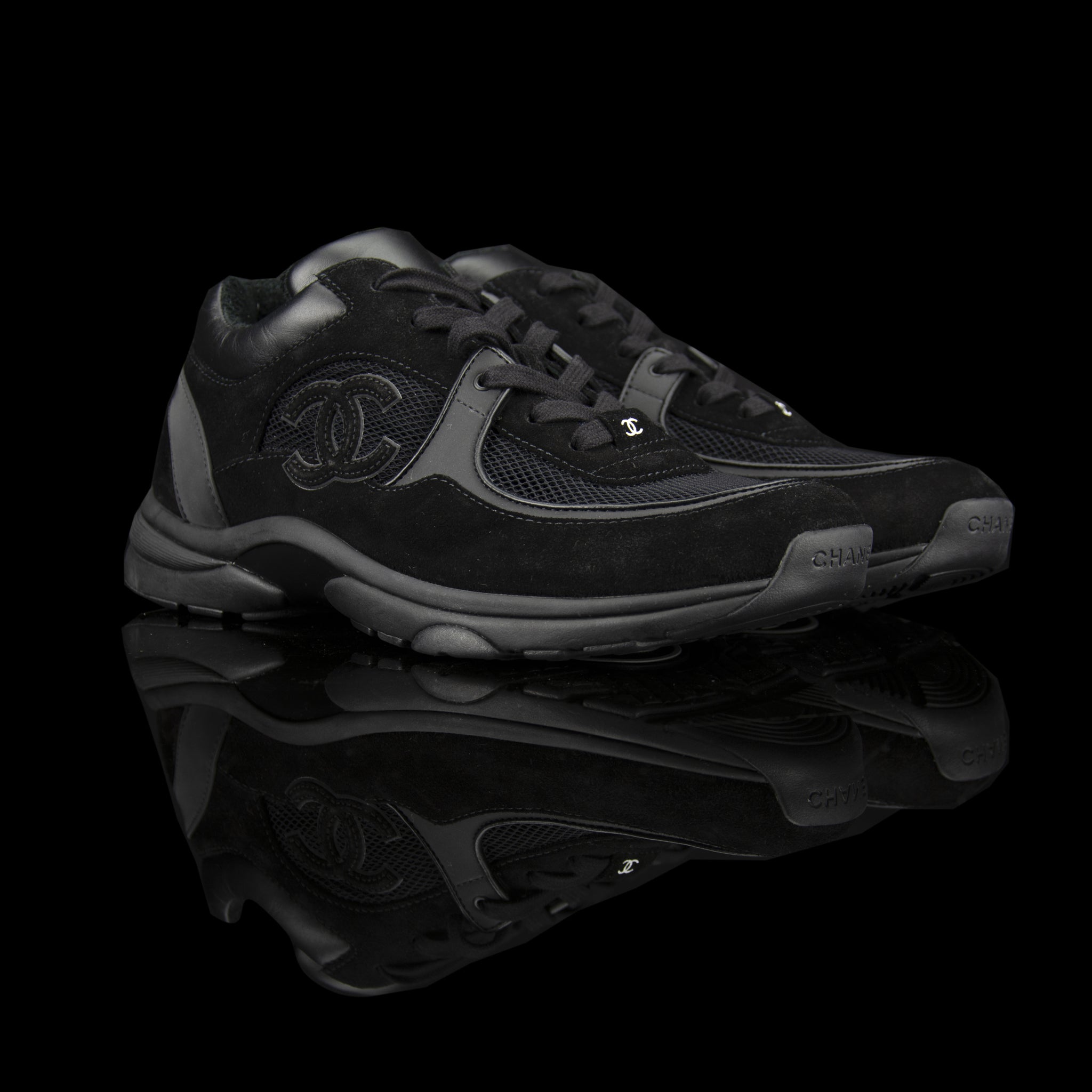 Chanel-CC Sneakers-Pre Order Duration (3-5 Working Days) CC Logo on side Black Mesh Toe Box, Mesh Sides, Reflective Panels Rubber Sole 2018 Release Limited Stock-fabriqe.com