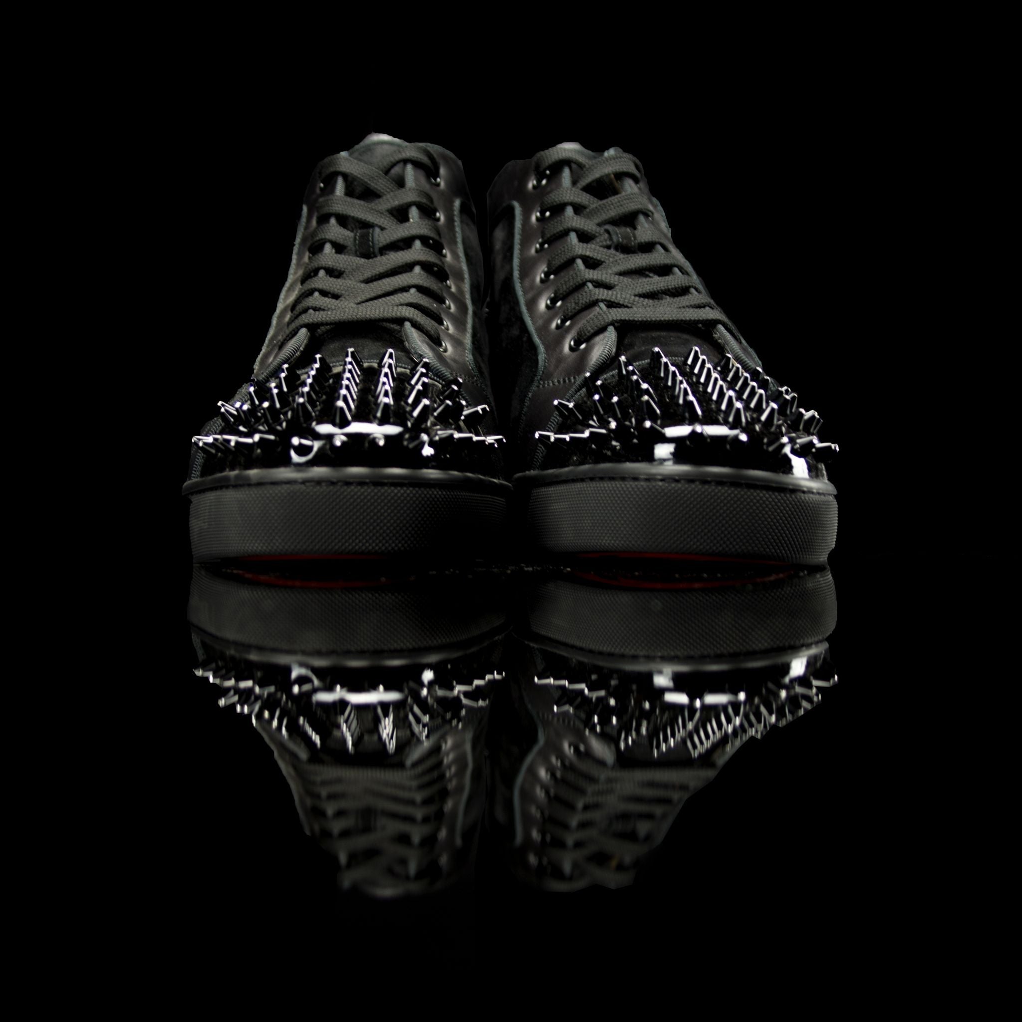 Christian Louboutin-Louis Flat High Spiked Toe-Product Code: 1150410 Colour: Black Black 2014 Release, Discontinued Material: Leather Suede Patent Crystal Spikes-fabriqe.com