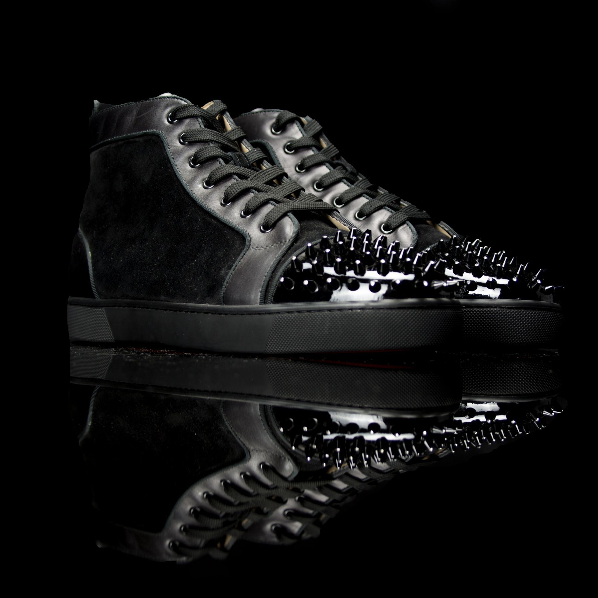 Christian Louboutin-Louis Flat High Spiked Toe-Product Code: 1150410 Colour: Black Black 2014 Release, Discontinued Material: Leather Suede Patent Crystal Spikes-fabriqe.com