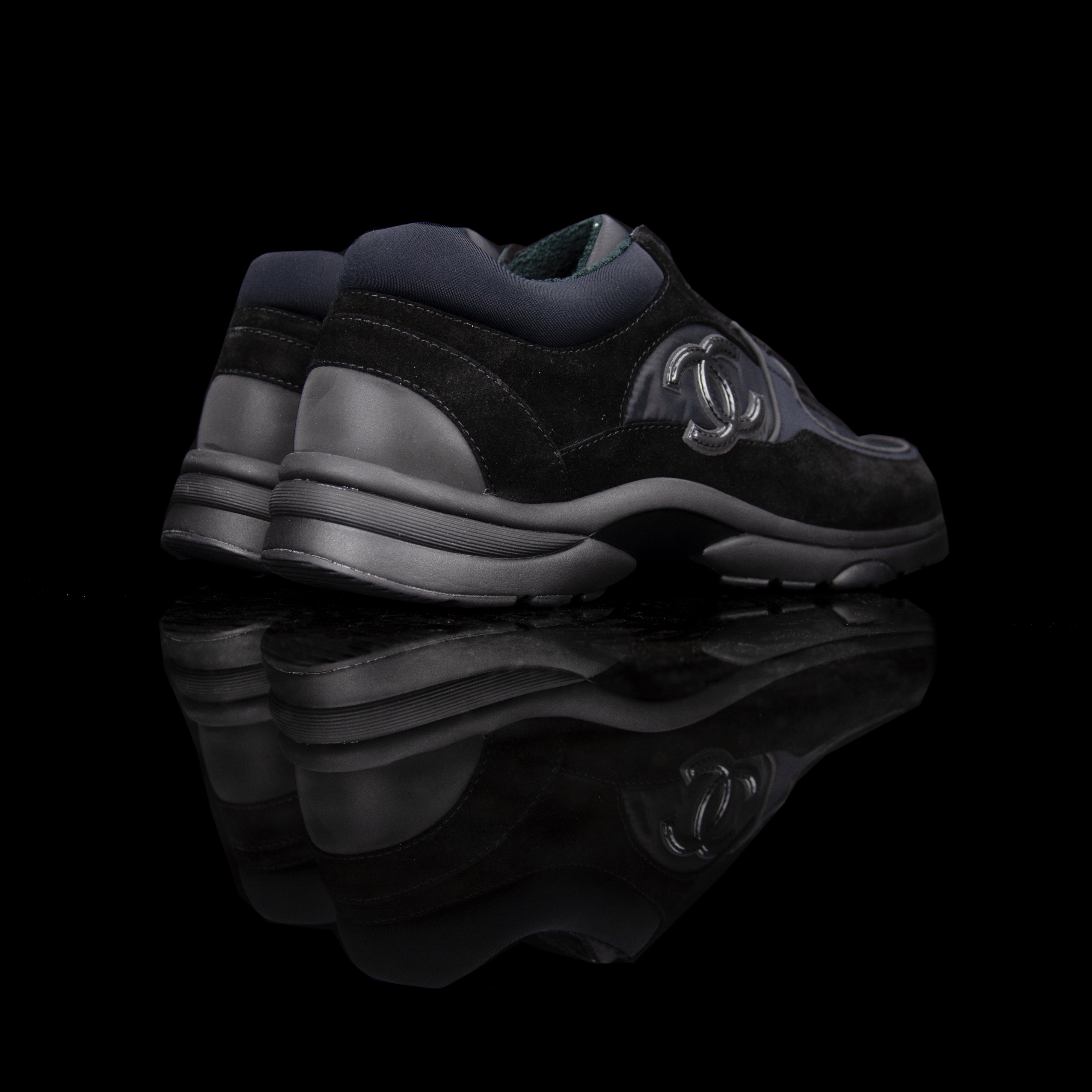 Chanel-CC Sneakers-Pre Order Duration (3-5 Working Days) CC Logo on side Black Reflective 3m pipping and back Black Release: 2019 Limited Release Suede Nylon 3m-fabriqe.com