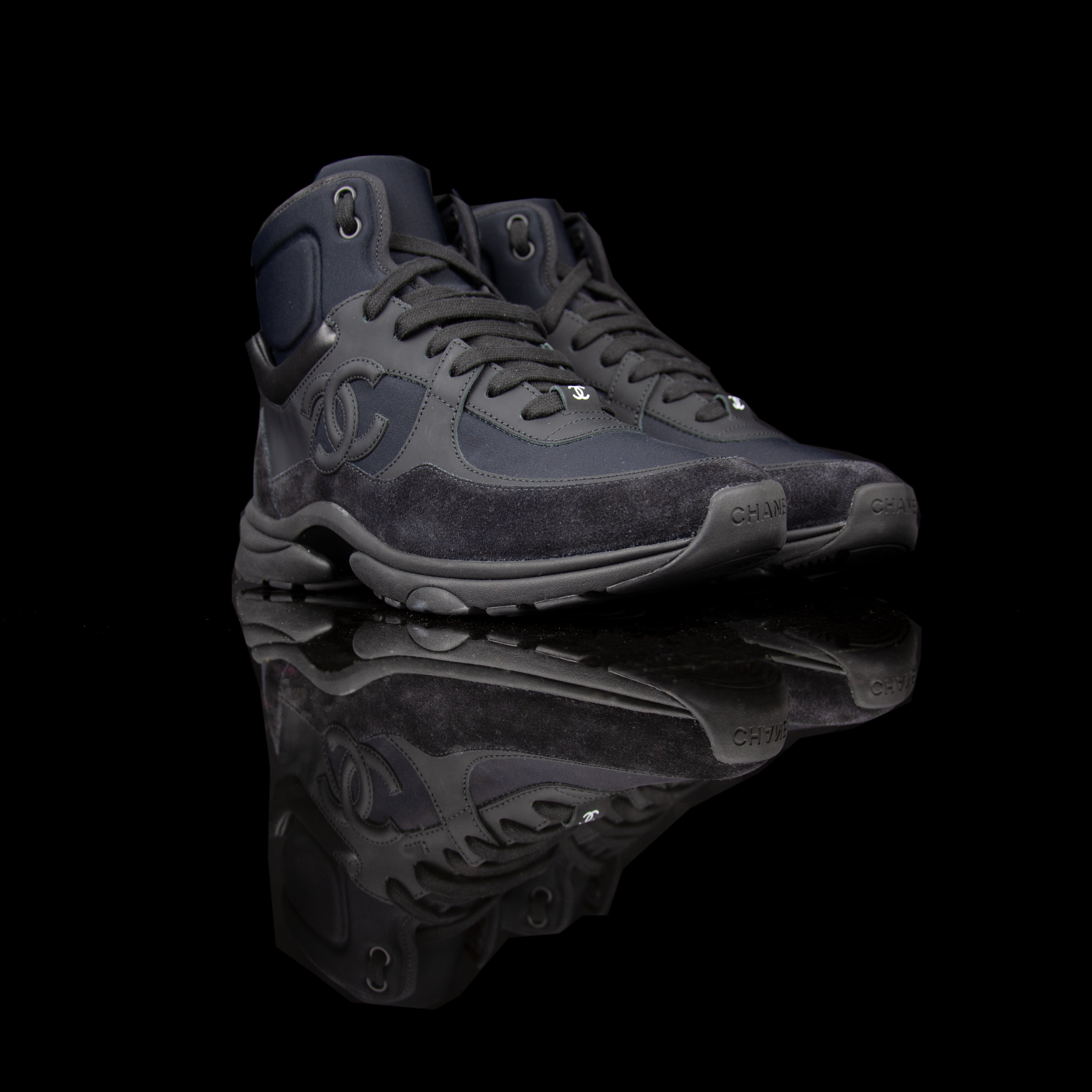 Chanel-CC Sneakers-Pre Order Duration (3-5 Working Days) This item is classed as Women’s CC Logo on side Black Black Release: 2017 Limited Release Lambskin Suede, Leather, Nylon-fabriqe.com