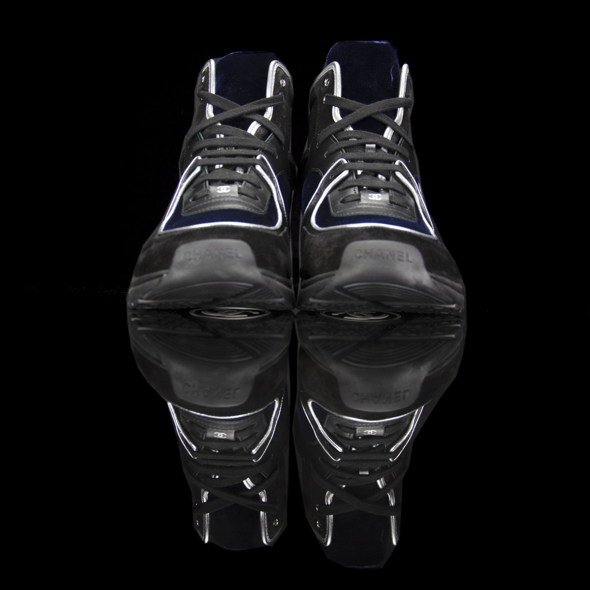 Chanel-CC Sneakers-Pre Order Duration (3-5 Working Days) This item is classed as Women’s CC Logo on side Black, Navy, Silver, Grey Release: 2018 Limited Release Lambskin & Velour-fabriqe.com