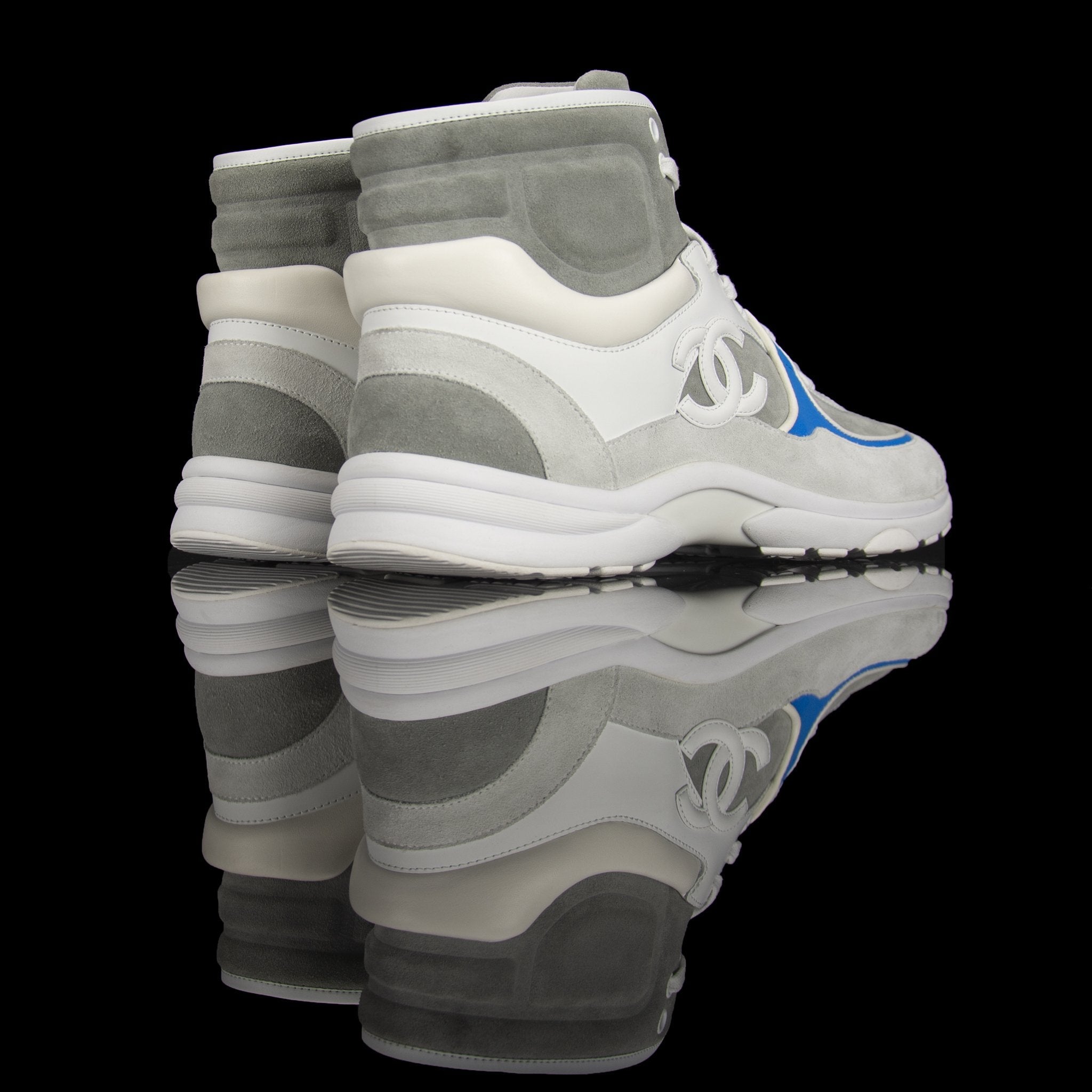 Chanel-CC Sneakers-Pre Order Duration (3-5 Working Days) This item is classed as Women’s CC Logo on side White, Grey, Blue Release: 2018 Limited Release Lambskin Leather & Calf Skin Suede-fabriqe.com