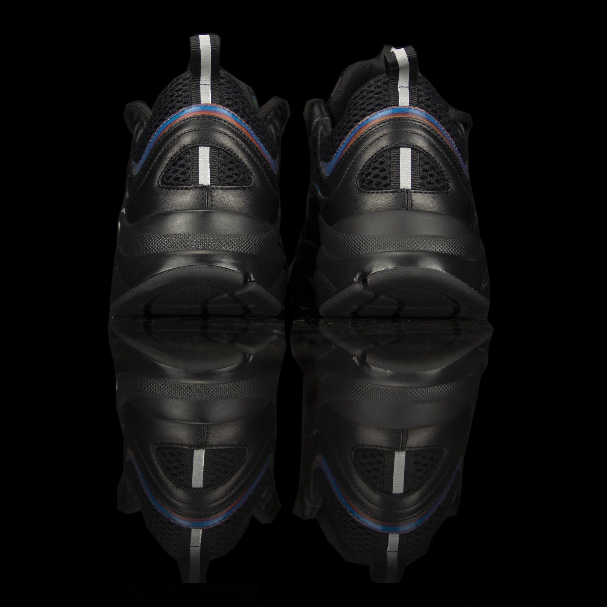 Dior Homme-B22 Sneakers-Black technical knit and black calfskin Black cotton laces Black nylon lining Black nylon pull tab Iridescent Strip, black rubber sole, textured "Dior Homme" logo "Welded" construction Christian Dior launched B22 Sneakers textured 