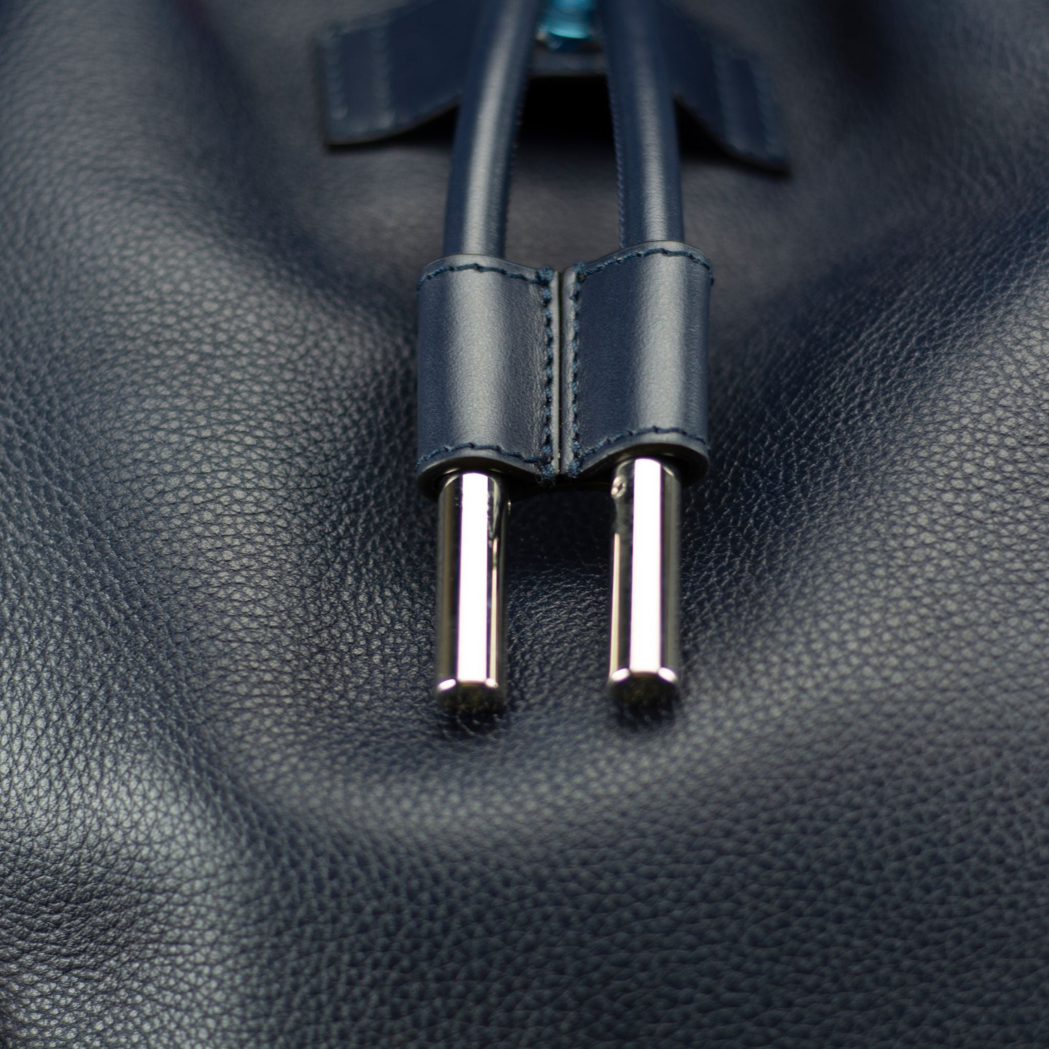 Christian Louboutin-Backpack-Navy Blue Leather Outer Metal Spikes Magnetic Closure Rubber Bottom-fabriqe.com